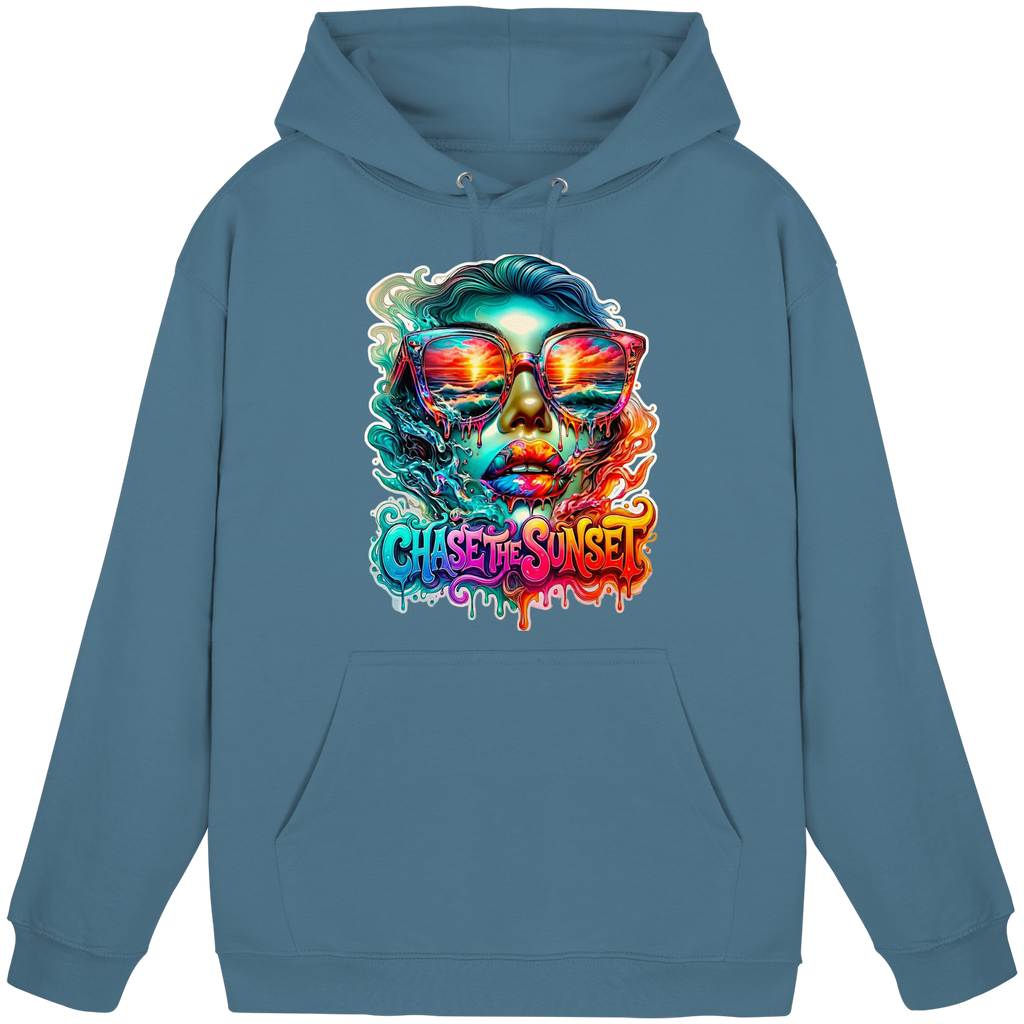 Frauen-Hoodie „Chase the Sunset“ | Lebhafter Melting Ocean Sunset Grafik-Hoodie | 10 Farben S-3XL – Basic Unisex Hoodie