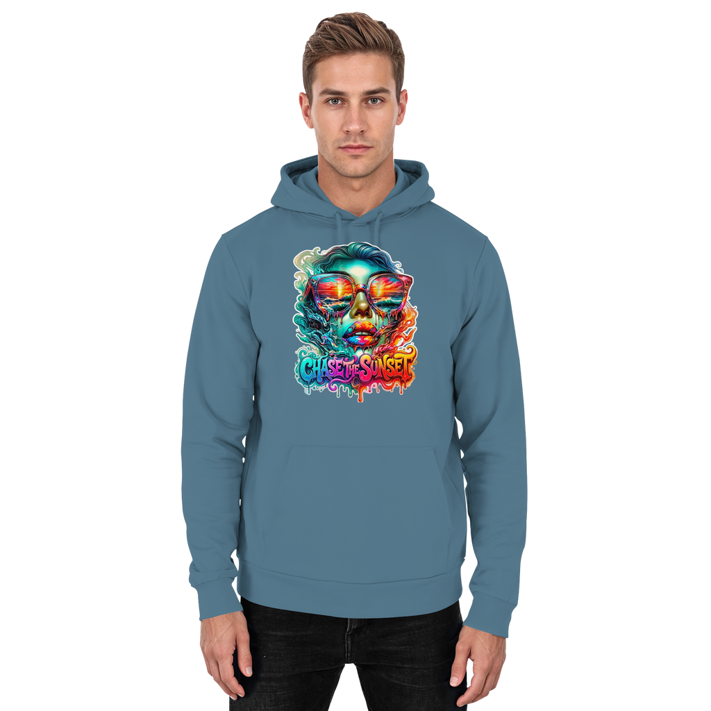 Frauen-Hoodie „Chase the Sunset“ | Lebhafter Melting Ocean Sunset Grafik-Hoodie | 10 Farben S-3XL – Basic Unisex Hoodie