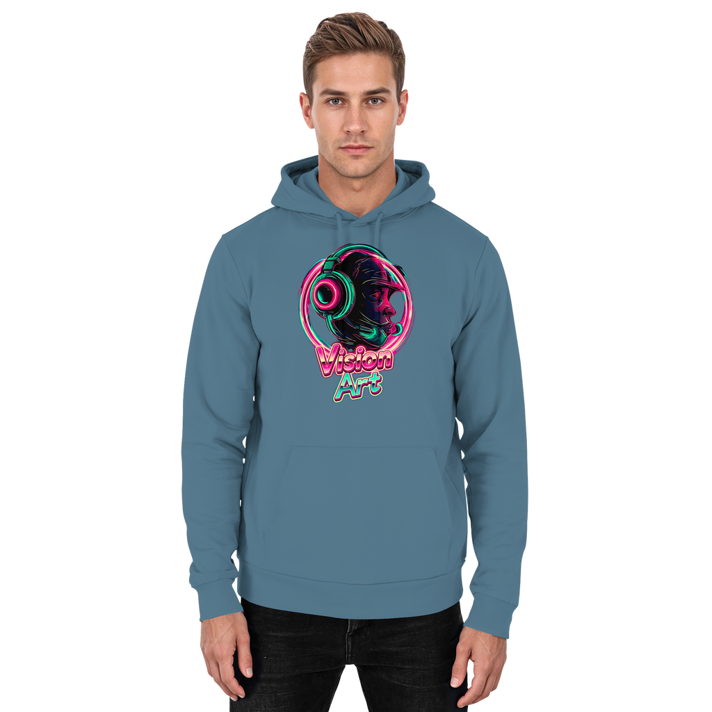 Vision Art Neon Cyberpunk Kopfhörer Hoodie – Leuchtend Pink & Cyan Streetwear | 10 Farben XS-5XL - Basic Unisex Hoodie