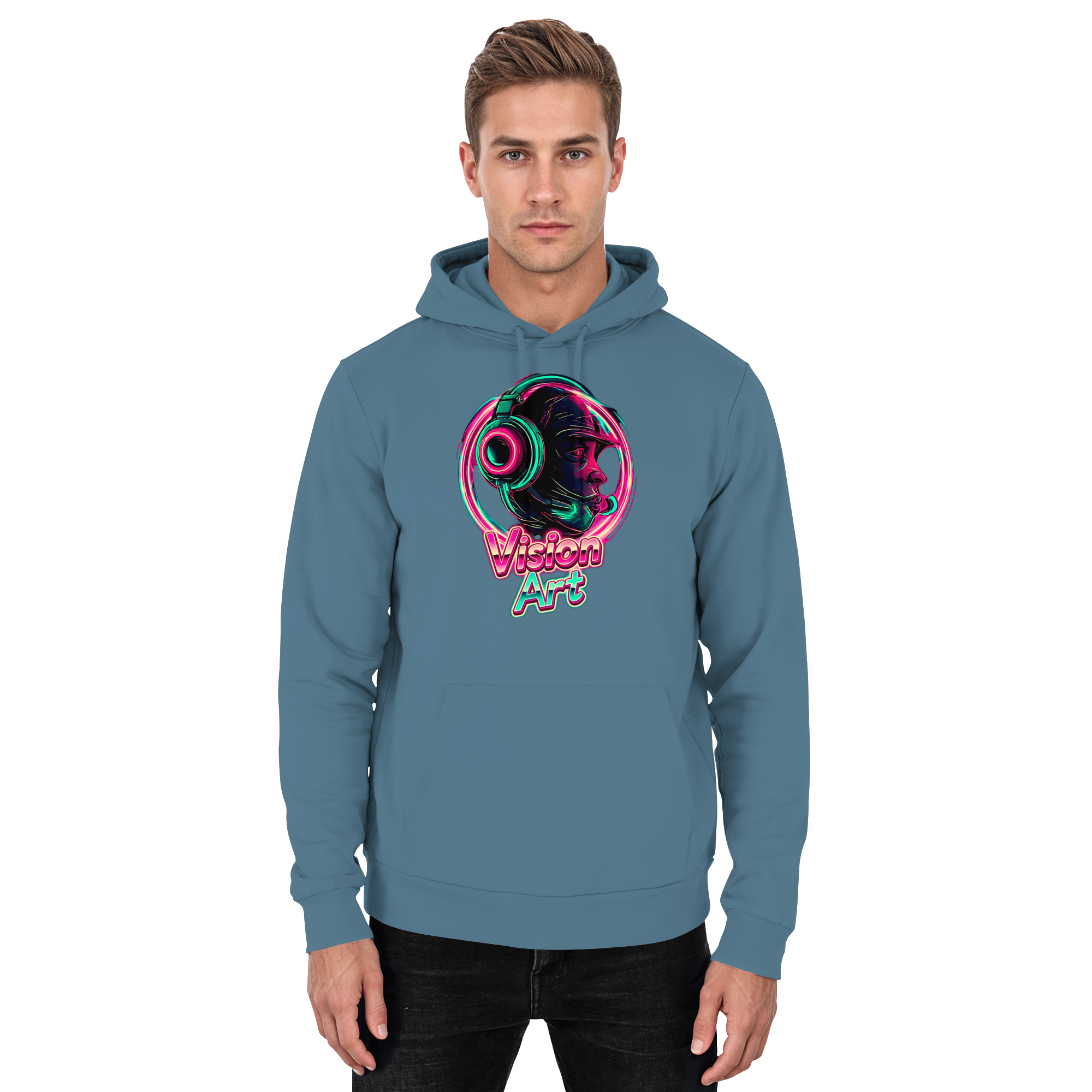 Vision Art Neon Cyberpunk Kopfhörer Hoodie – Leuchtend Pink & Cyan Streetwear | 10 Farben XS-5XL - Basic Unisex Hoodie