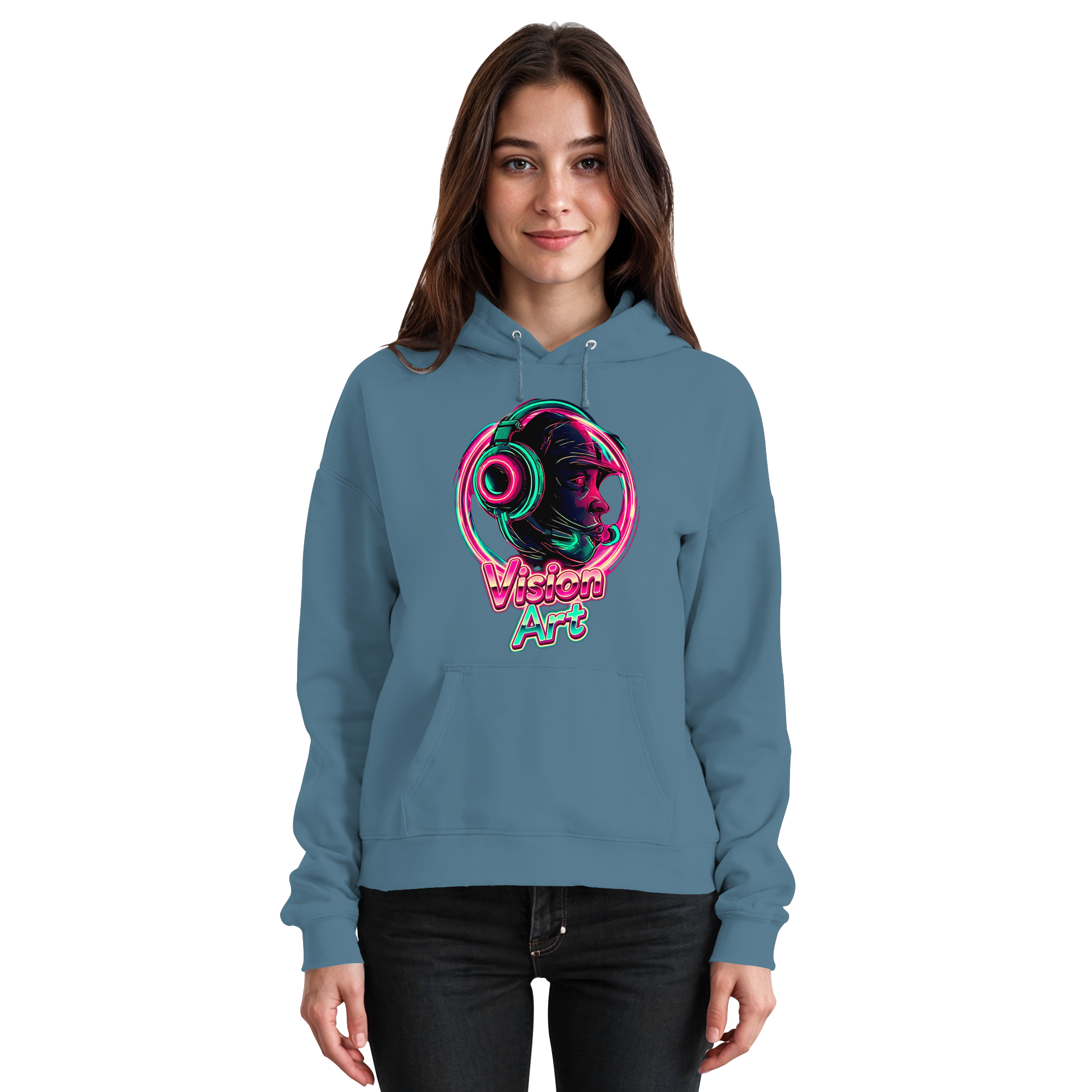 Vision Art Neon Cyberpunk Kopfhörer Hoodie – Leuchtend Pink & Cyan Streetwear | 10 Farben XS-5XL - Basic Unisex Hoodie