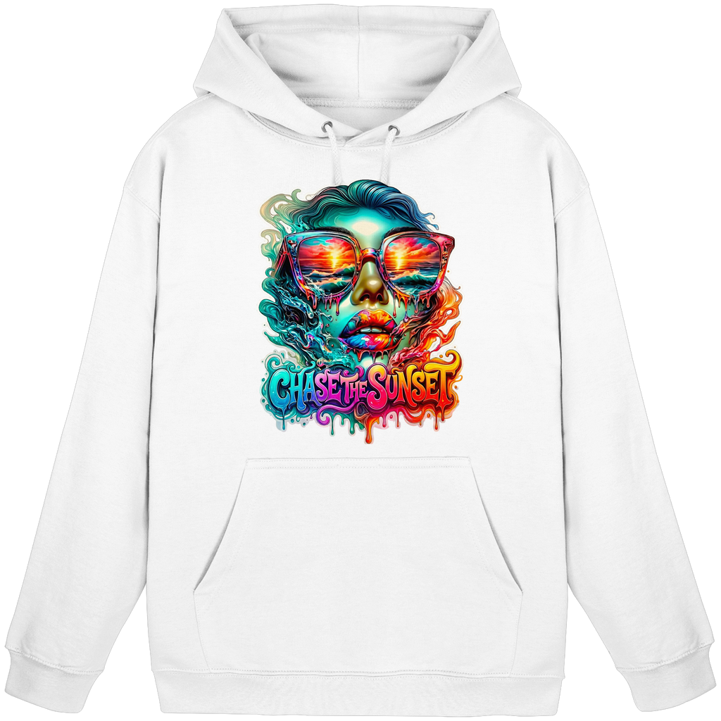 Frauen-Hoodie „Chase the Sunset“ | Lebhafter Melting Ocean Sunset Grafik-Hoodie | 10 Farben S-3XL – Basic Unisex Hoodie