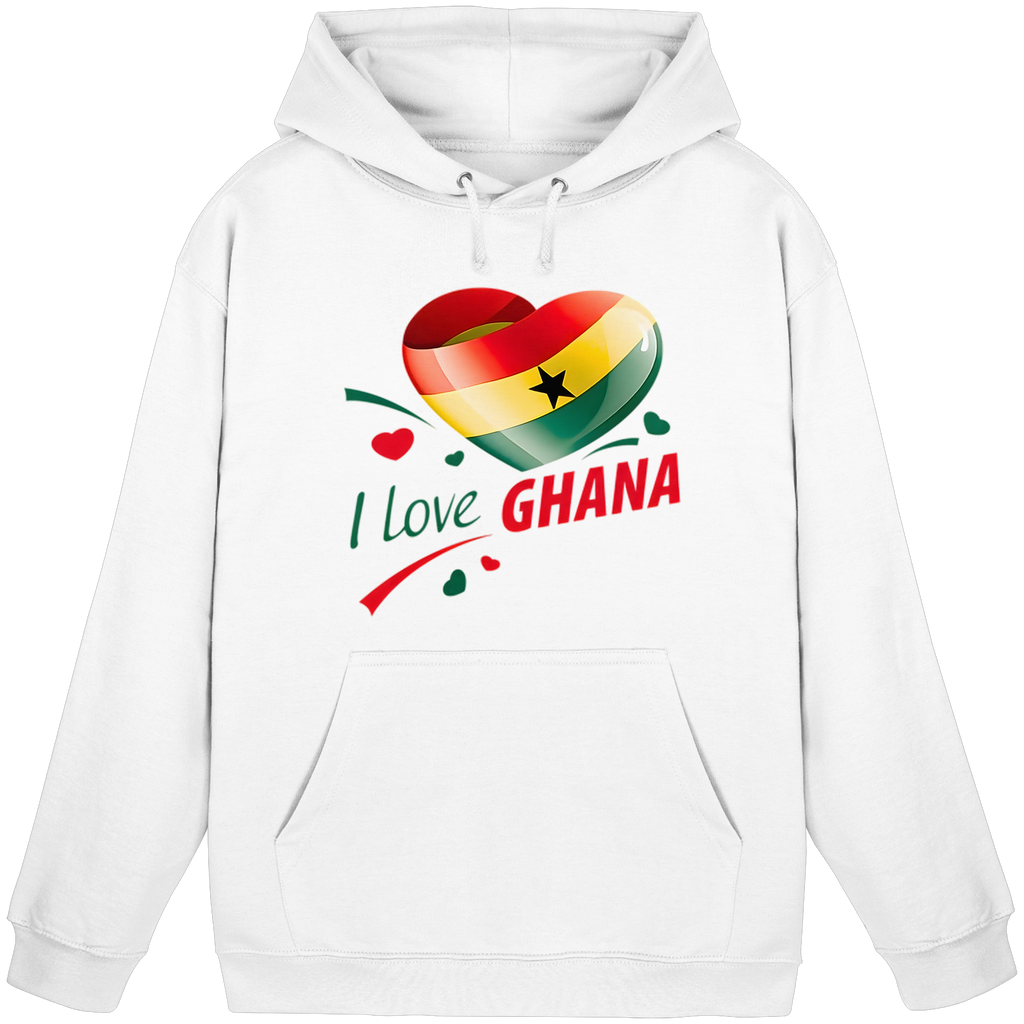 I Love Ghana Hoodie | Flaggen-Herz-Design | 9 Farben, Größen S-5XL – Basic Unisex Hoodie