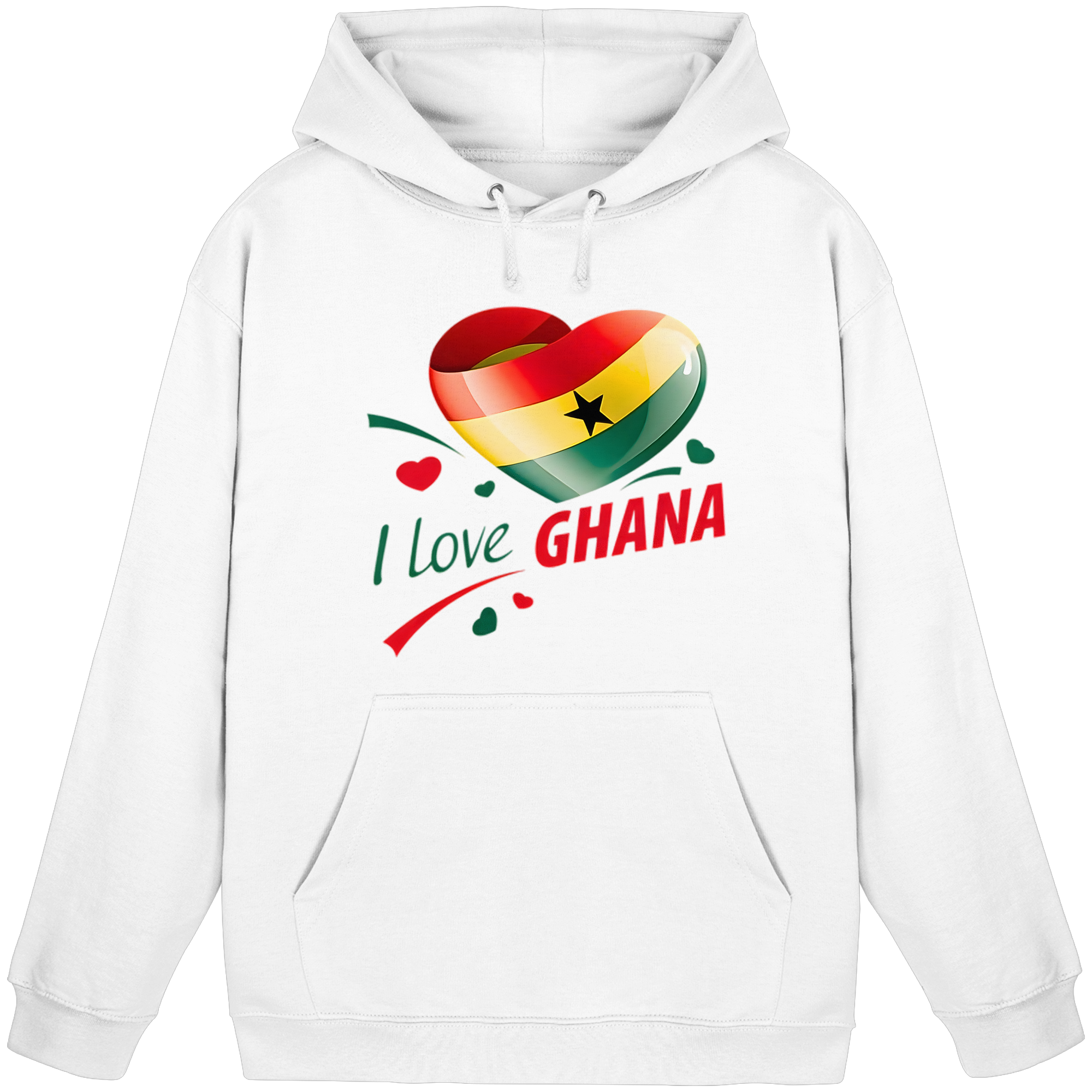 I Love Ghana Hoodie | Flaggen-Herz-Design | 9 Farben, Größen S-5XL – Basic Unisex Hoodie