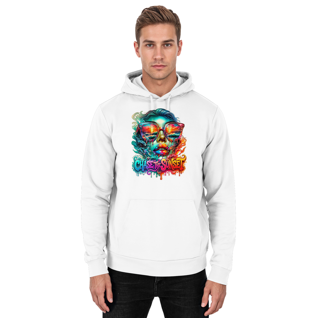 Frauen-Hoodie „Chase the Sunset“ | Lebhafter Melting Ocean Sunset Grafik-Hoodie | 10 Farben S-3XL – Basic Unisex Hoodie