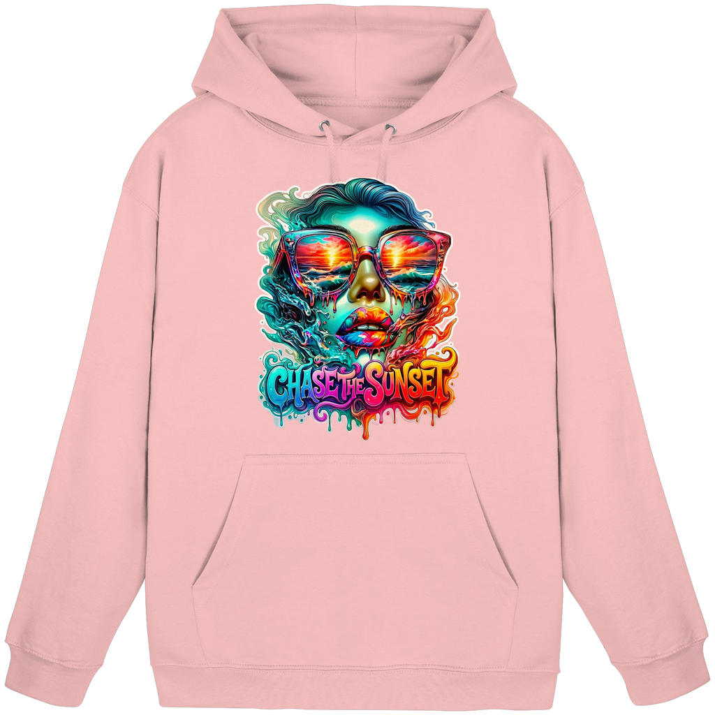 Frauen-Hoodie „Chase the Sunset“ | Lebhafter Melting Ocean Sunset Grafik-Hoodie | 10 Farben S-3XL – Basic Unisex Hoodie