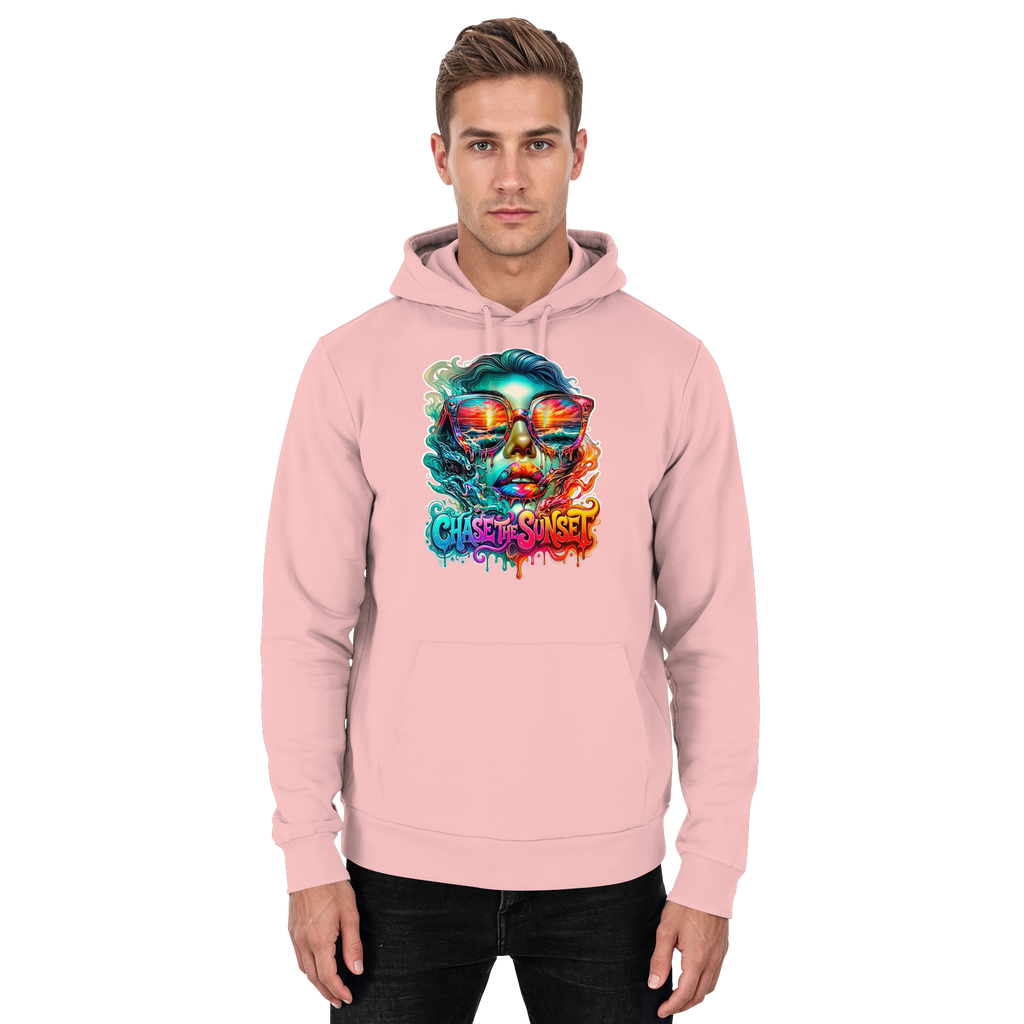 Frauen-Hoodie „Chase the Sunset“ | Lebhafter Melting Ocean Sunset Grafik-Hoodie | 10 Farben S-3XL – Basic Unisex Hoodie