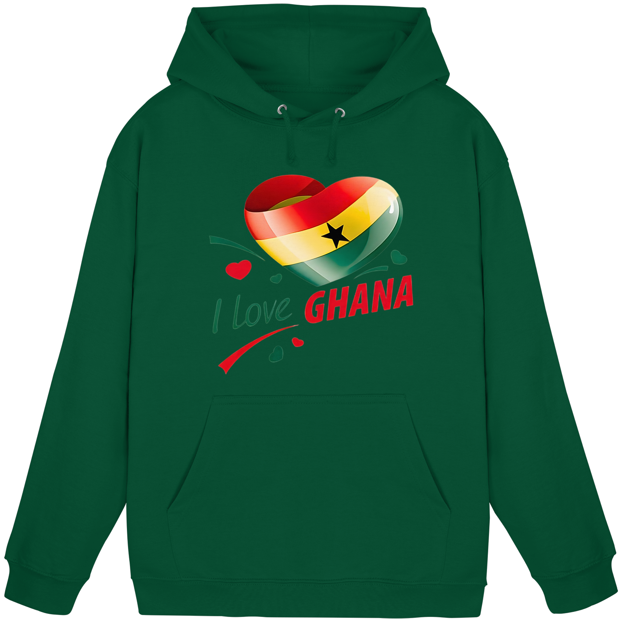 I Love Ghana Hoodie | Flaggen-Herz-Design | 9 Farben, Größen S-5XL – Basic Unisex Hoodie