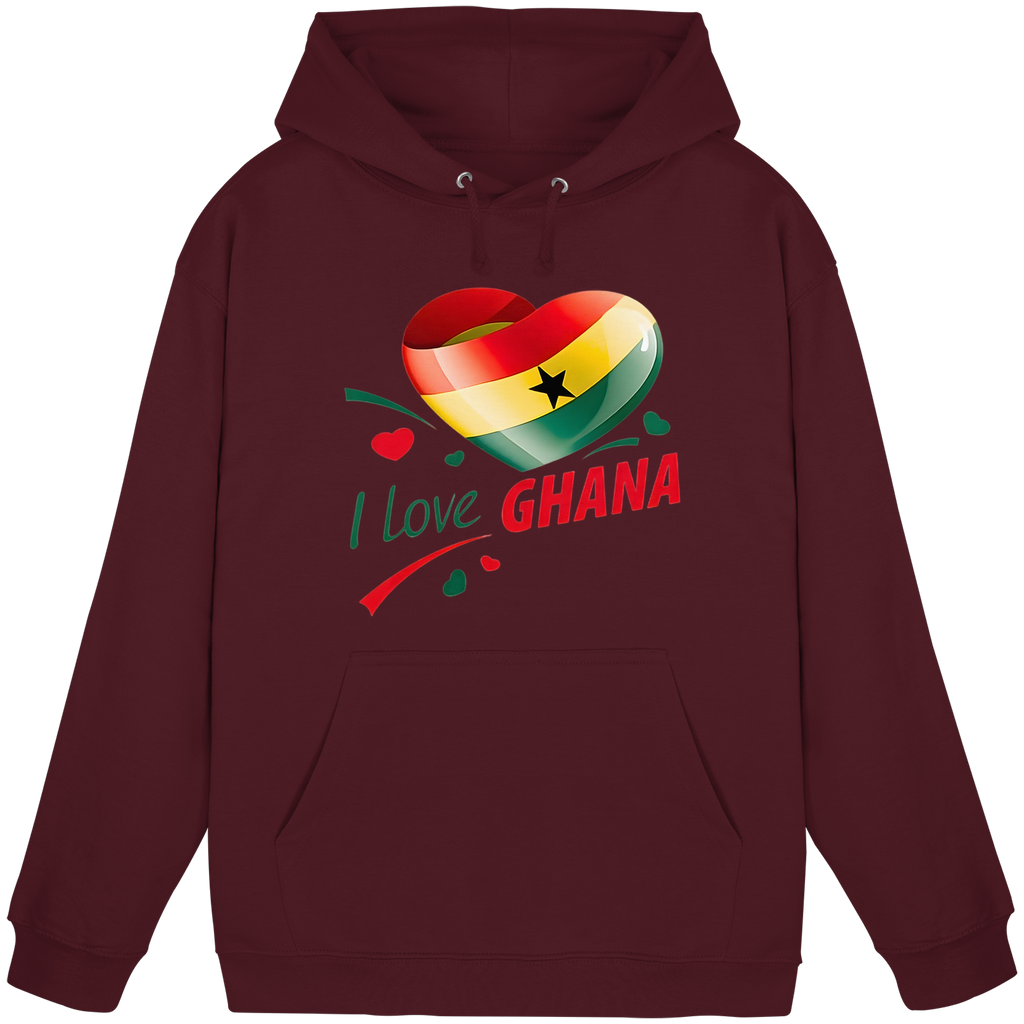 I Love Ghana Hoodie | Flaggen-Herz-Design | 9 Farben, Größen S-5XL – Basic Unisex Hoodie