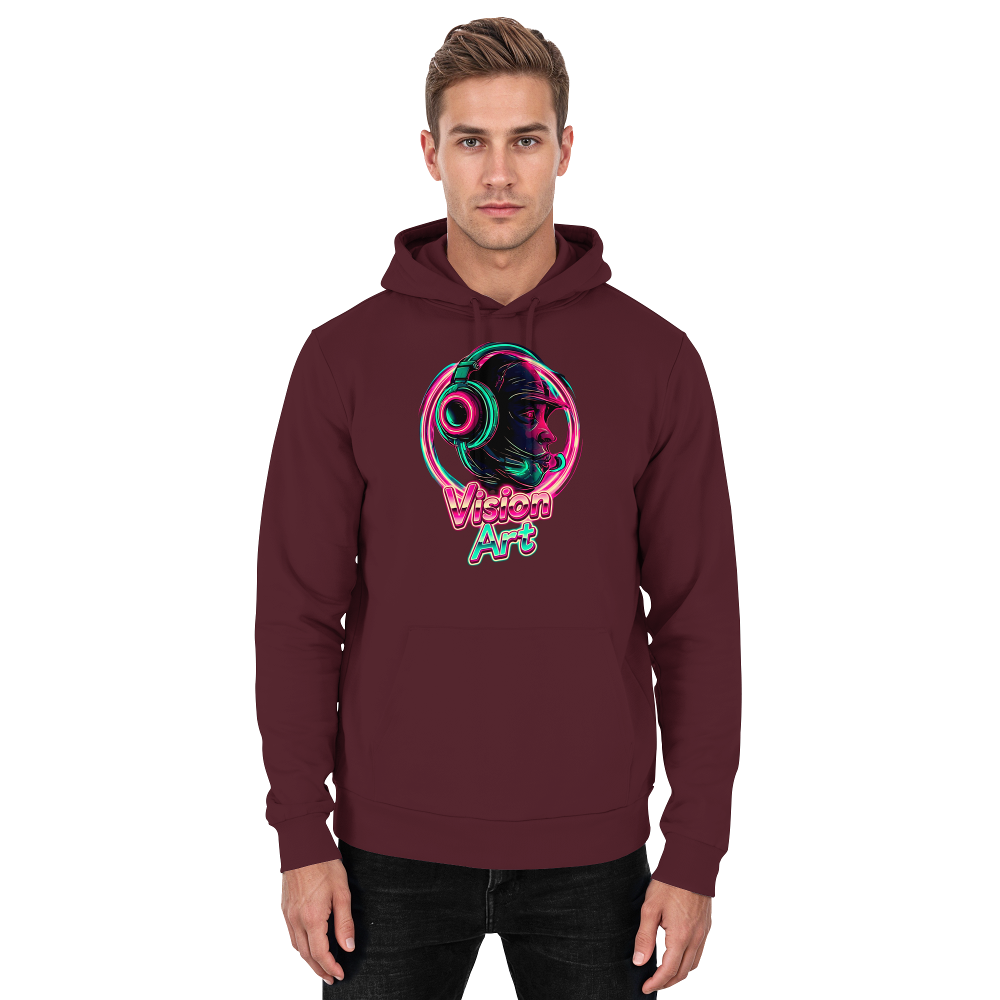 Vision Art Neon Cyberpunk Kopfhörer Hoodie – Leuchtend Pink & Cyan Streetwear | 10 Farben XS-5XL - Basic Unisex Hoodie