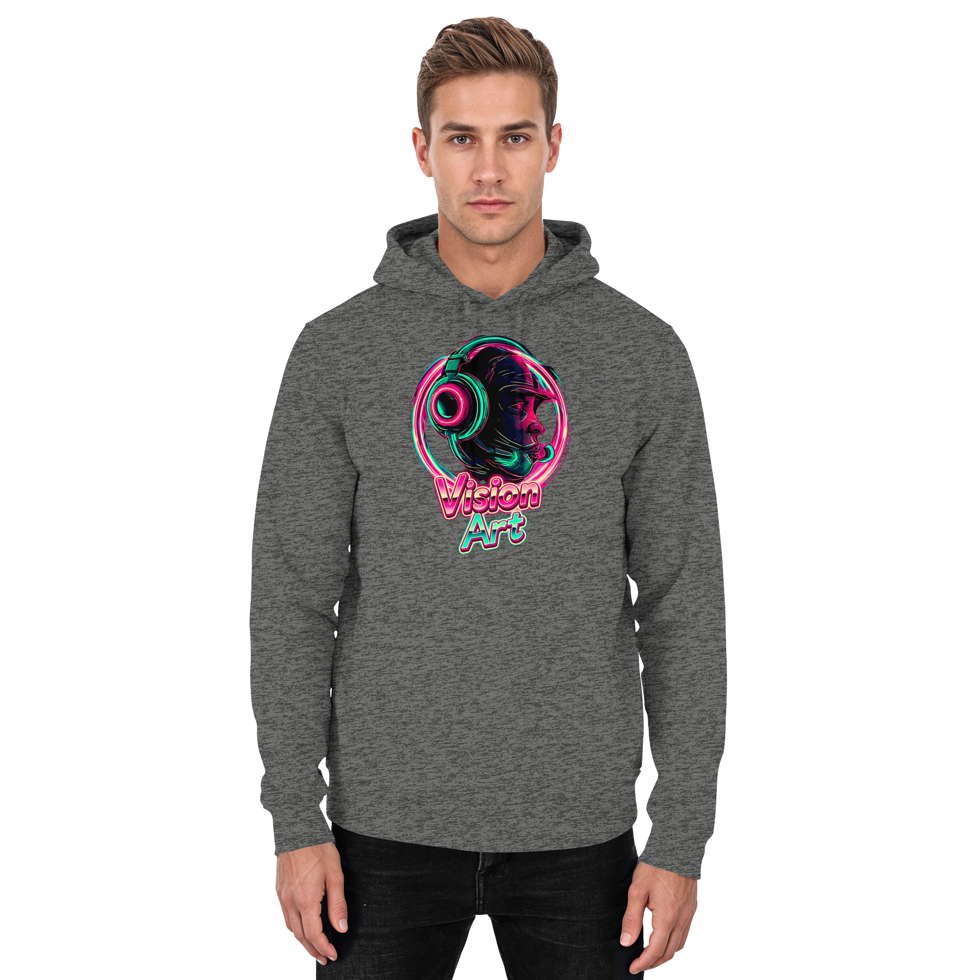 Vision Art Neon Cyberpunk Kopfhörer Hoodie – Leuchtend Pink & Cyan Streetwear | 10 Farben XS-5XL - Basic Unisex Hoodie