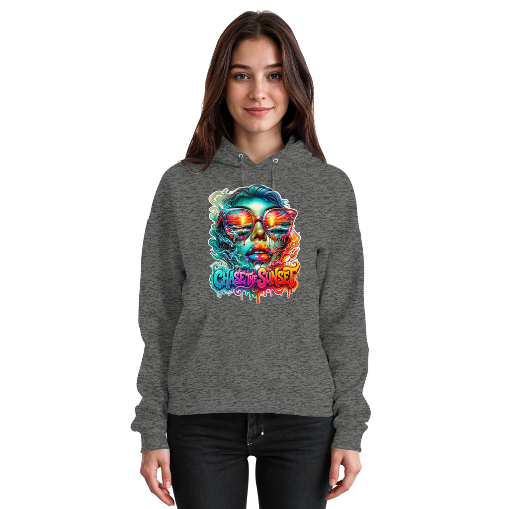 Frauen-Hoodie „Chase the Sunset“ | Lebhafter Melting Ocean Sunset Grafik-Hoodie | 10 Farben S-3XL – Basic Unisex Hoodie