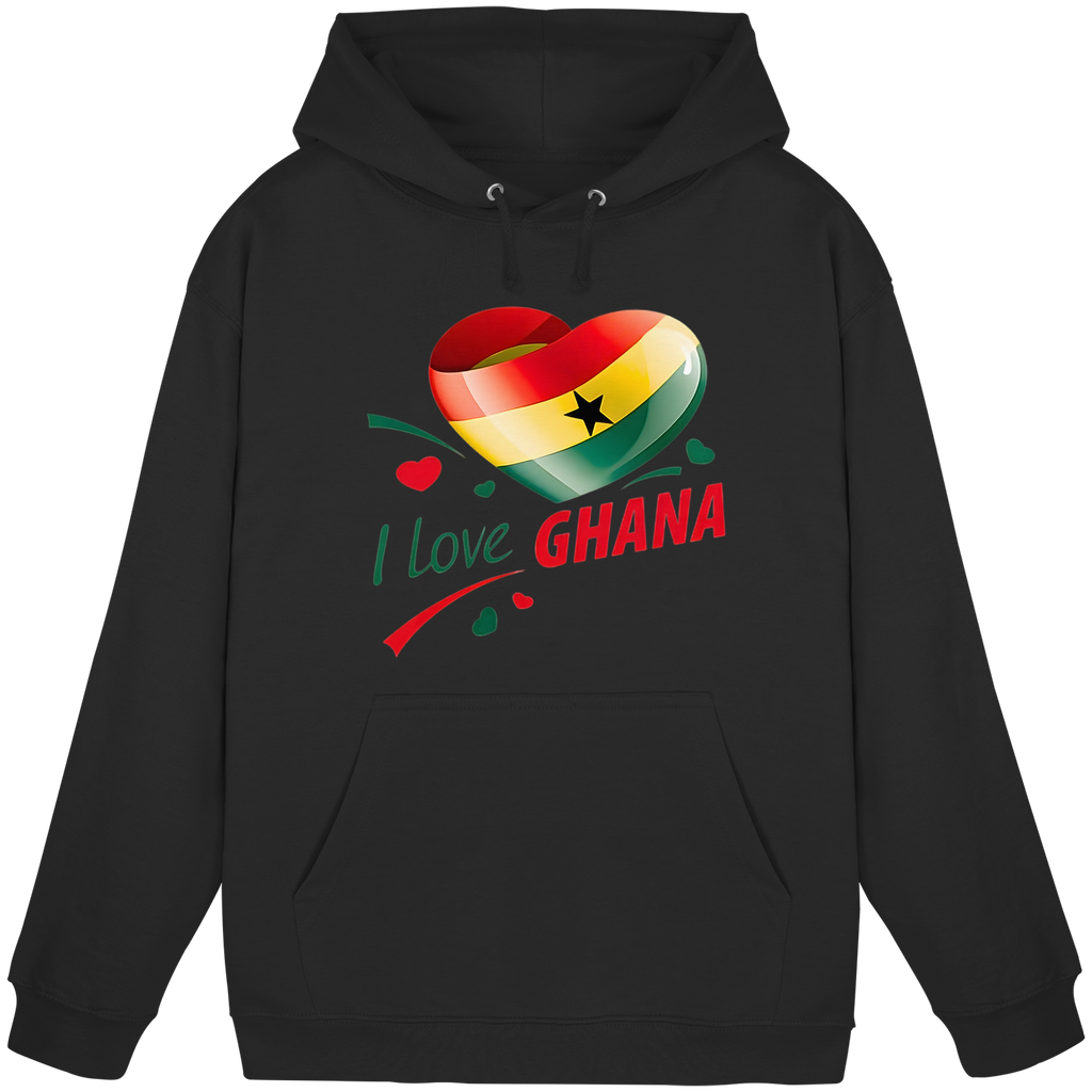 I Love Ghana Hoodie | Flaggen-Herz-Design | 9 Farben, Größen S-5XL – Basic Unisex Hoodie