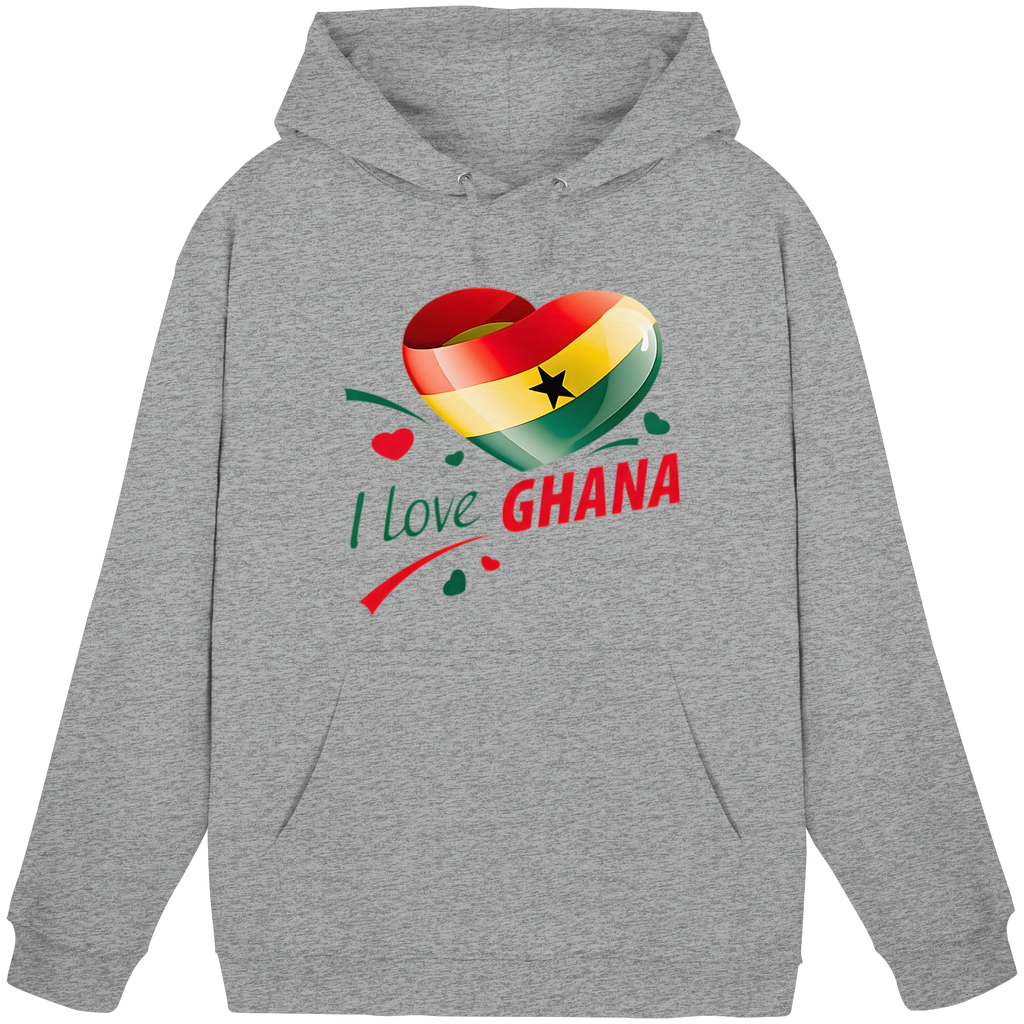 I Love Ghana Hoodie | Flaggen-Herz-Design | 9 Farben, Größen S-5XL – Basic Unisex Hoodie