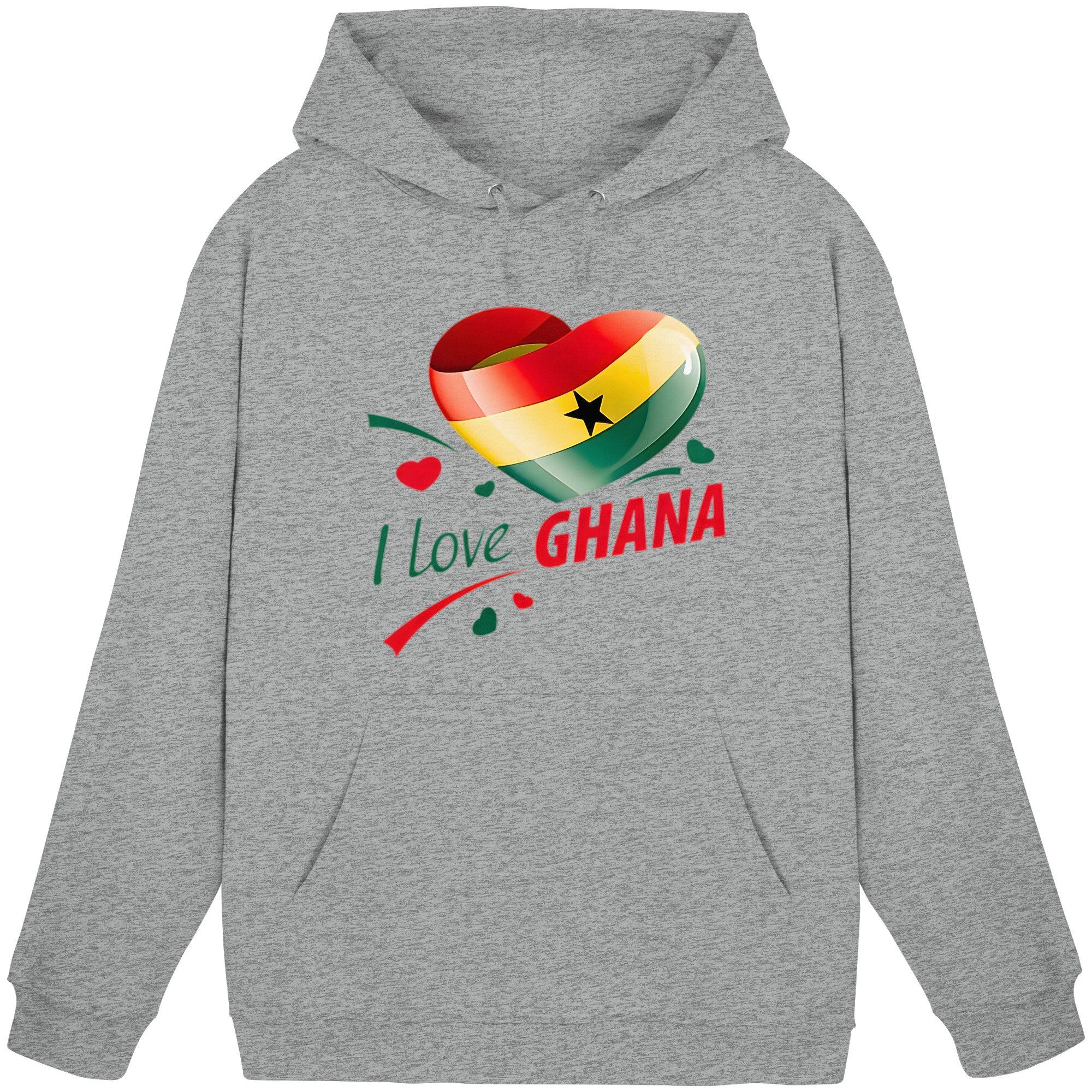 I Love Ghana Hoodie | Flaggen-Herz-Design | 9 Farben, Größen S-5XL – Basic Unisex Hoodie