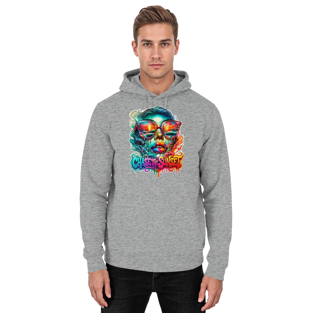 Frauen-Hoodie „Chase the Sunset“ | Lebhafter Melting Ocean Sunset Grafik-Hoodie | 10 Farben S-3XL – Basic Unisex Hoodie