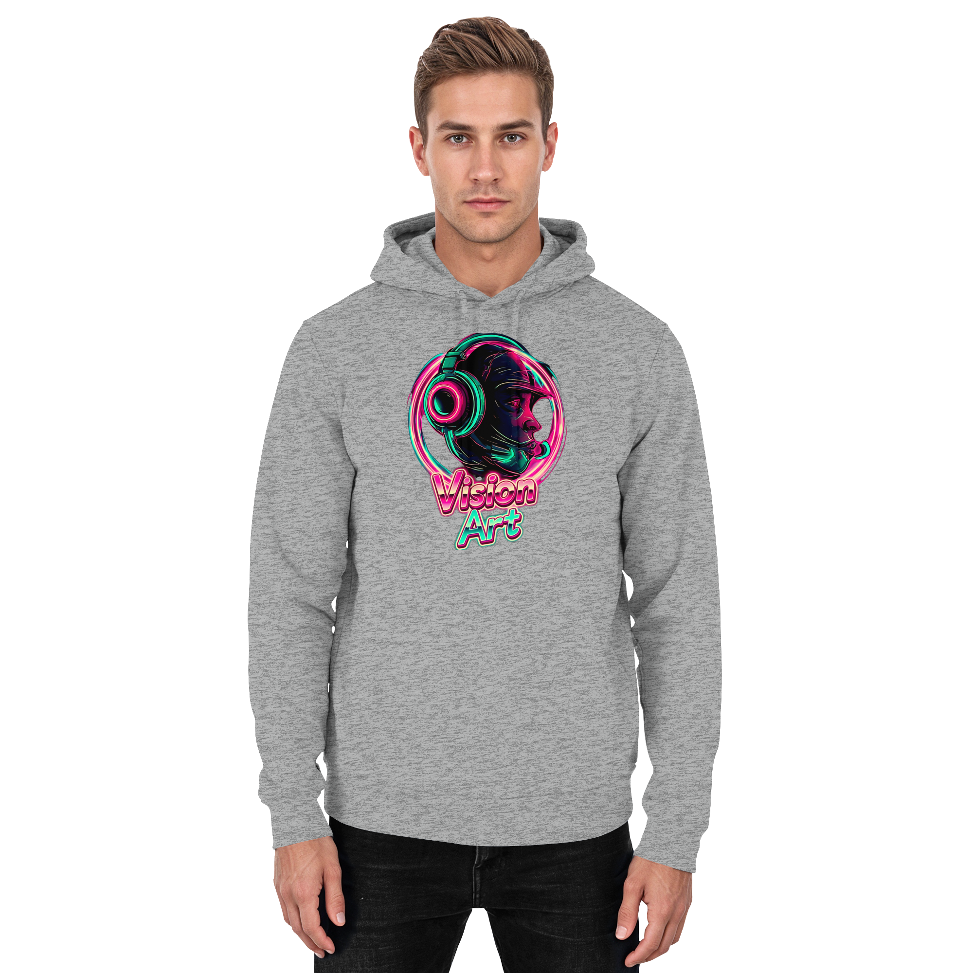 Vision Art Neon Cyberpunk Kopfhörer Hoodie – Leuchtend Pink & Cyan Streetwear | 10 Farben XS-5XL - Basic Unisex Hoodie
