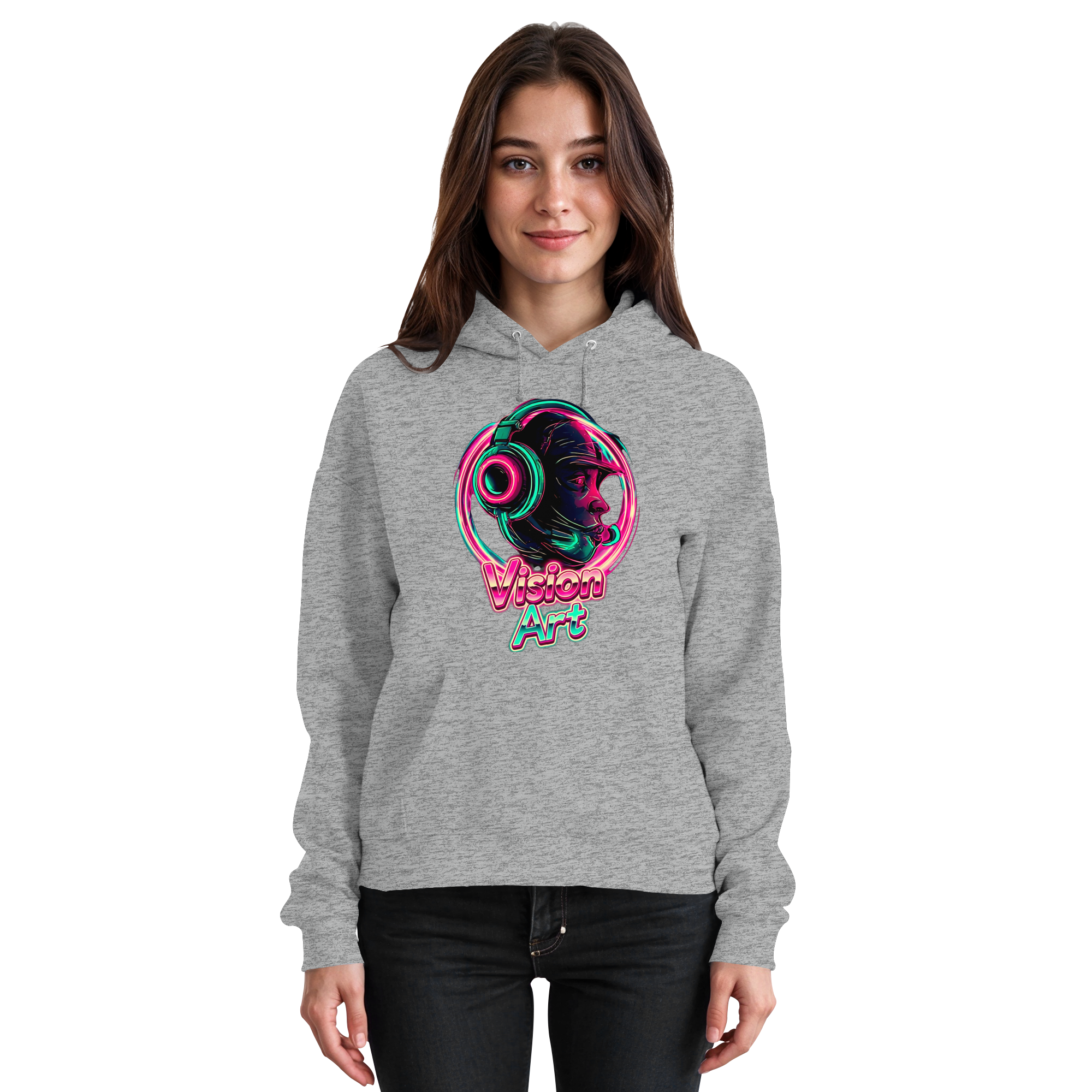 Vision Art Neon Cyberpunk Kopfhörer Hoodie – Leuchtend Pink & Cyan Streetwear | 10 Farben XS-5XL - Basic Unisex Hoodie