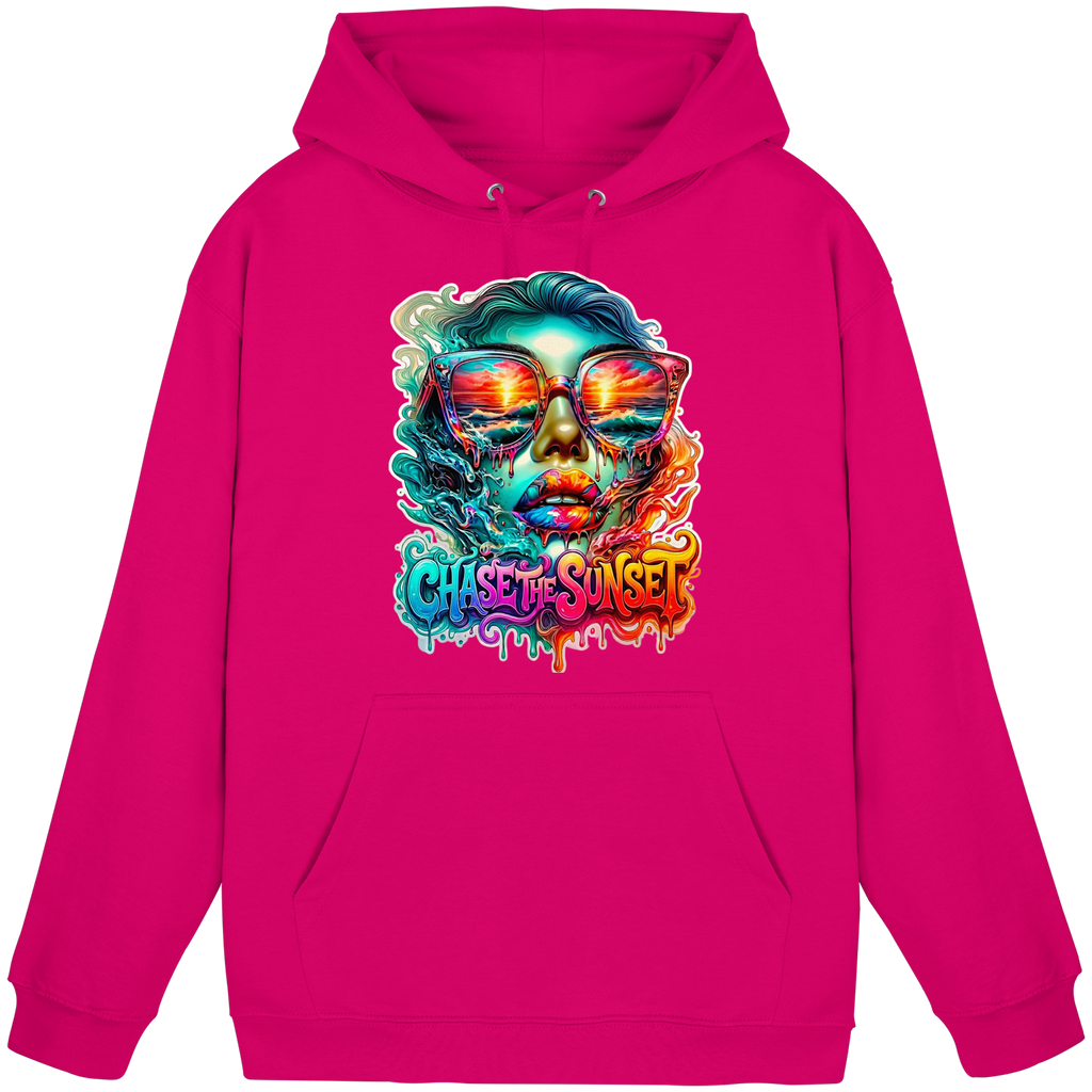 Frauen-Hoodie „Chase the Sunset“ | Lebhafter Melting Ocean Sunset Grafik-Hoodie | 10 Farben S-3XL – Basic Unisex Hoodie