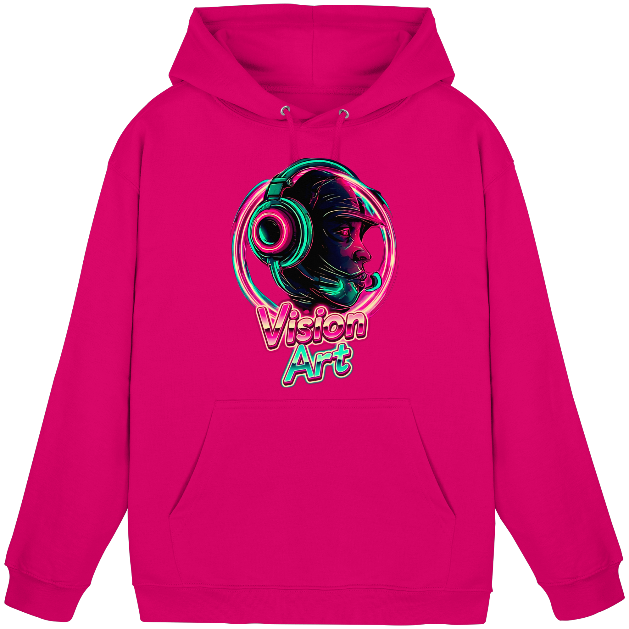 Vision Art Neon Cyberpunk Kopfhörer Hoodie – Leuchtend Pink & Cyan Streetwear | 10 Farben XS-5XL - Basic Unisex Hoodie