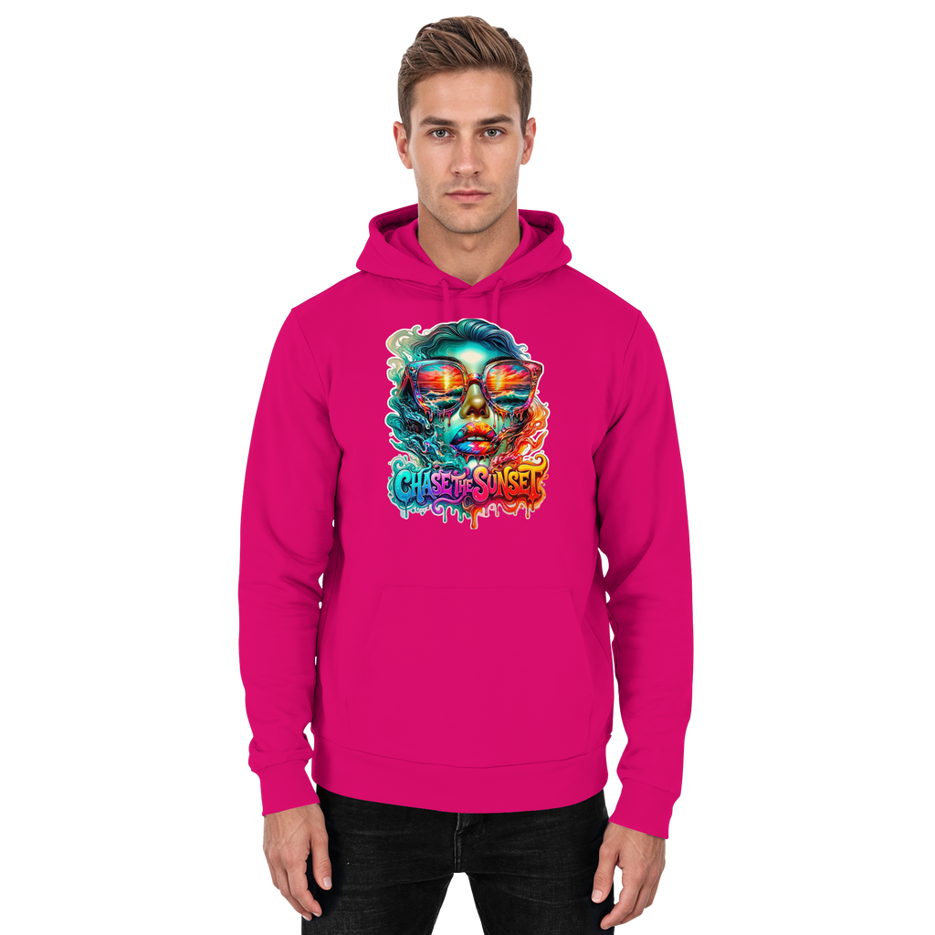 Frauen-Hoodie „Chase the Sunset“ | Lebhafter Melting Ocean Sunset Grafik-Hoodie | 10 Farben S-3XL – Basic Unisex Hoodie