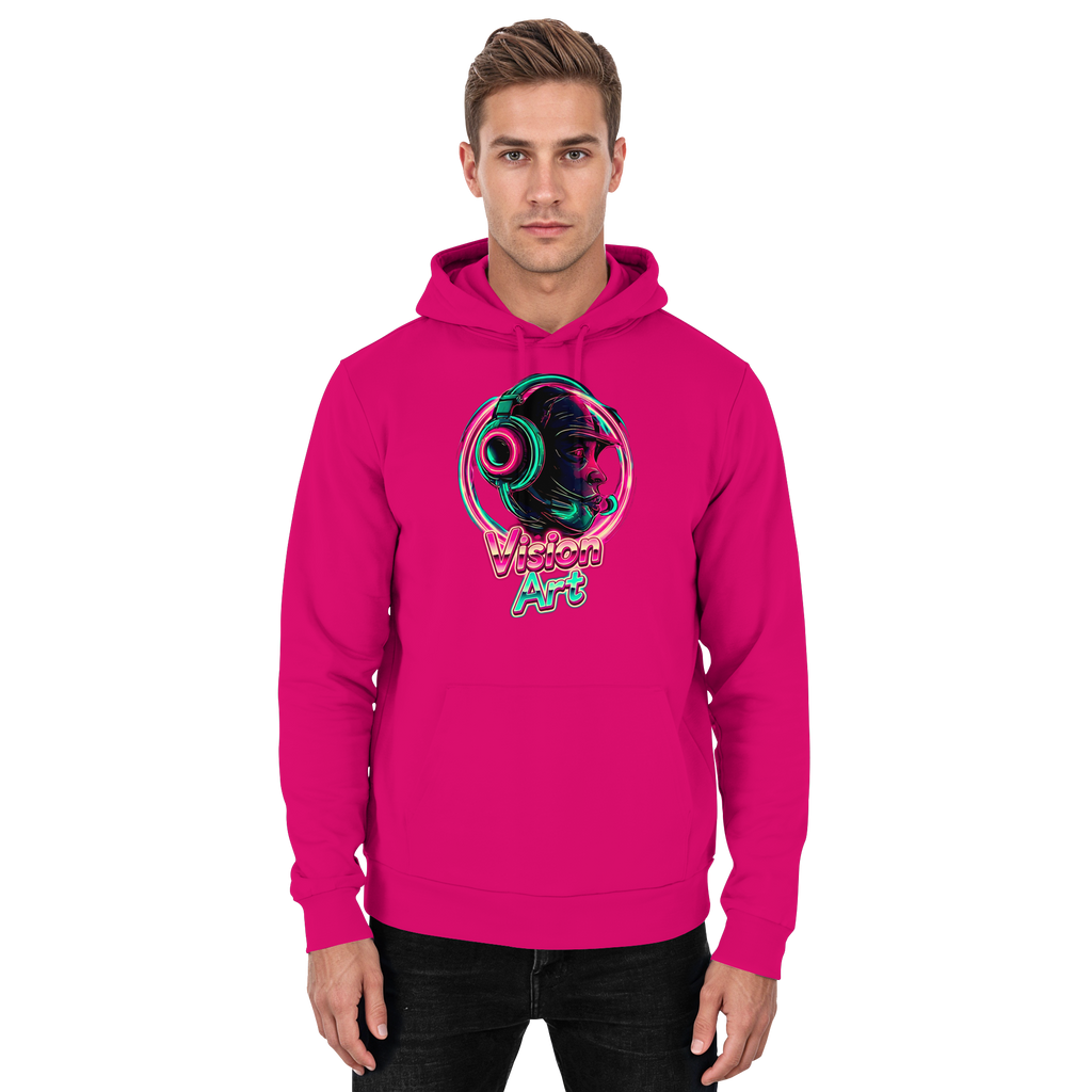 Vision Art Neon Cyberpunk Kopfhörer Hoodie – Leuchtend Pink & Cyan Streetwear | 10 Farben XS-5XL - Basic Unisex Hoodie