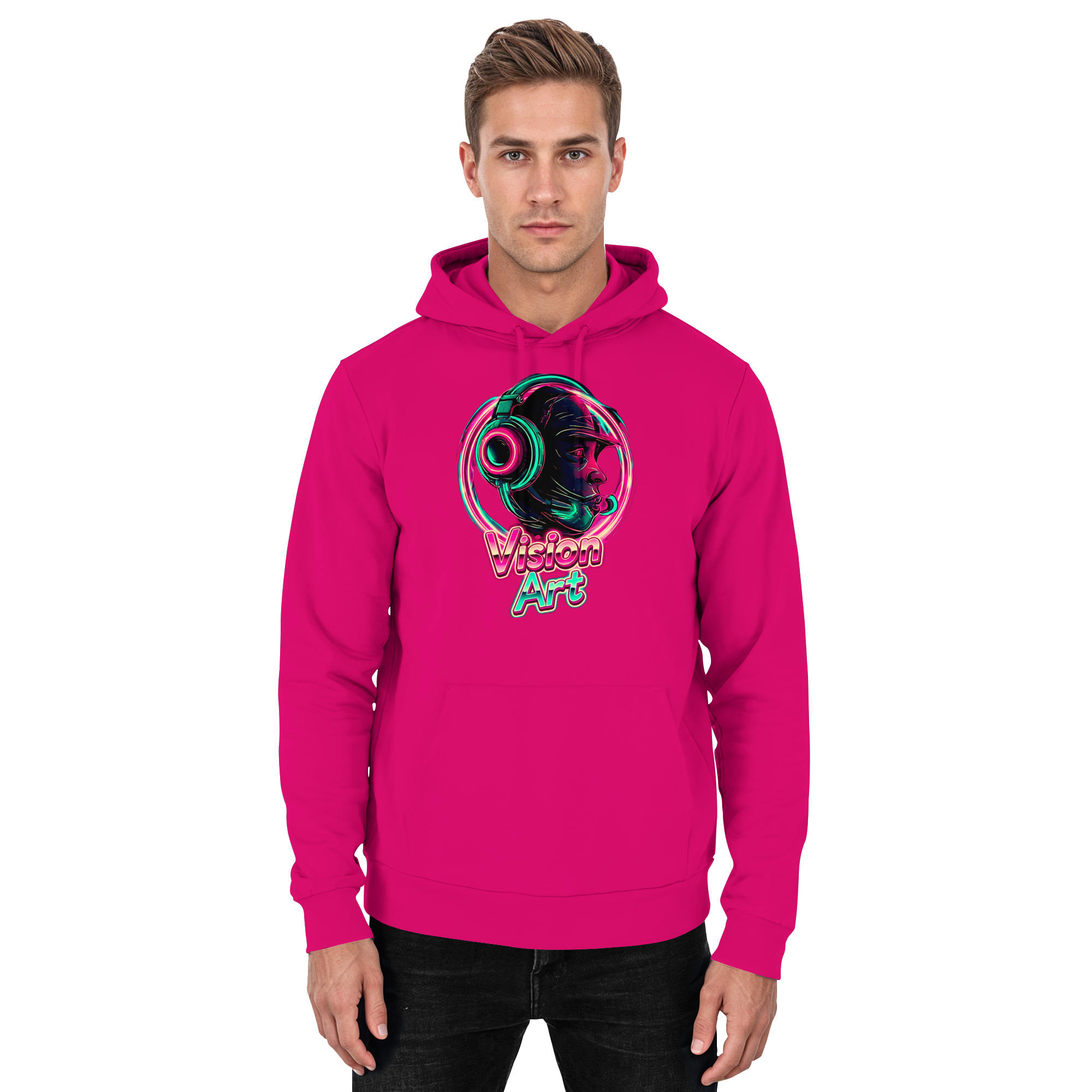 Vision Art Neon Cyberpunk Kopfhörer Hoodie – Leuchtend Pink & Cyan Streetwear | 10 Farben XS-5XL - Basic Unisex Hoodie