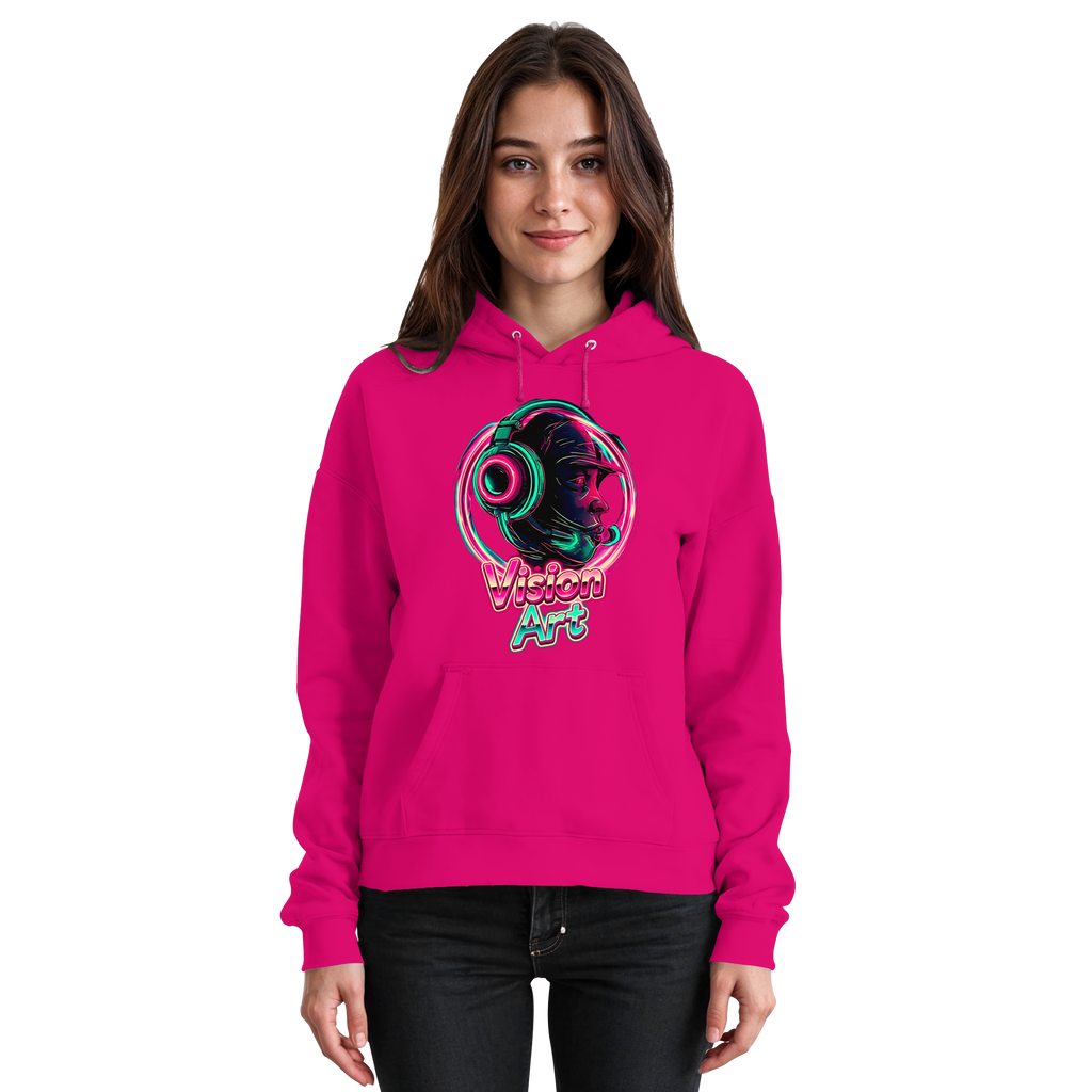 Vision Art Neon Cyberpunk Kopfhörer Hoodie – Leuchtend Pink & Cyan Streetwear | 10 Farben XS-5XL - Basic Unisex Hoodie