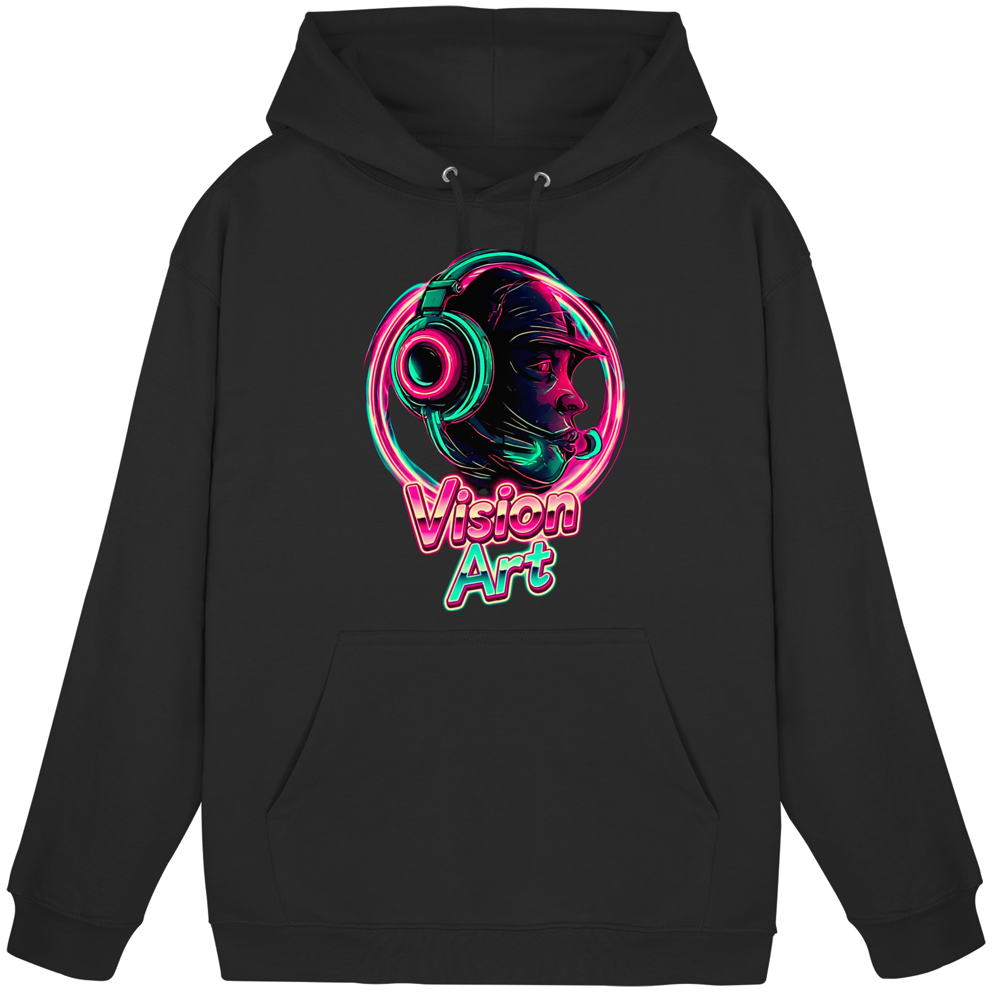 Vision Art Neon Cyberpunk Kopfhörer Hoodie – Leuchtend Pink & Cyan Streetwear | 10 Farben XS-5XL - Basic Unisex Hoodie