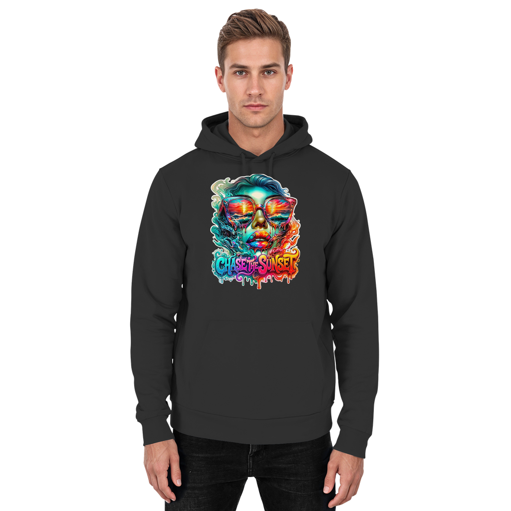 Frauen-Hoodie „Chase the Sunset“ | Lebhafter Melting Ocean Sunset Grafik-Hoodie | 10 Farben S-3XL – Basic Unisex Hoodie