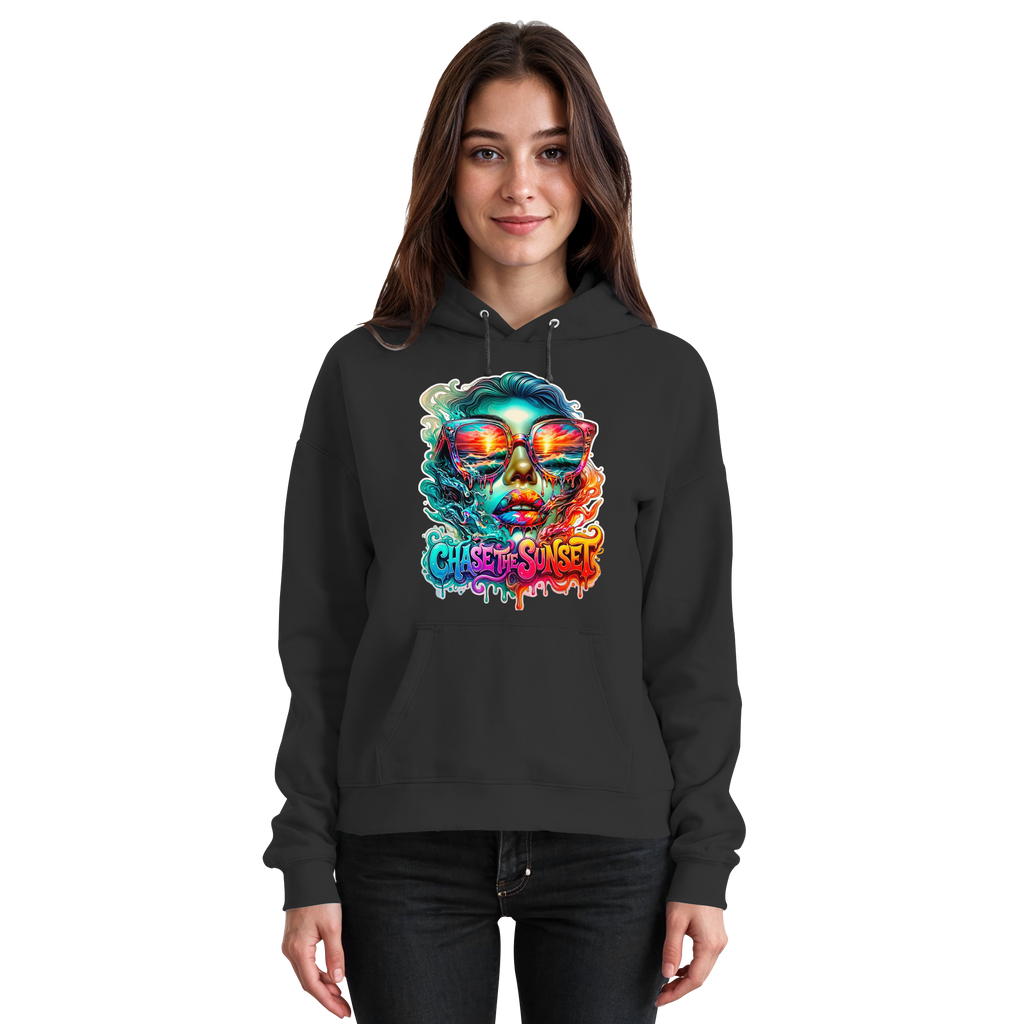 Frauen-Hoodie „Chase the Sunset“ | Lebhafter Melting Ocean Sunset Grafik-Hoodie | 10 Farben S-3XL – Basic Unisex Hoodie
