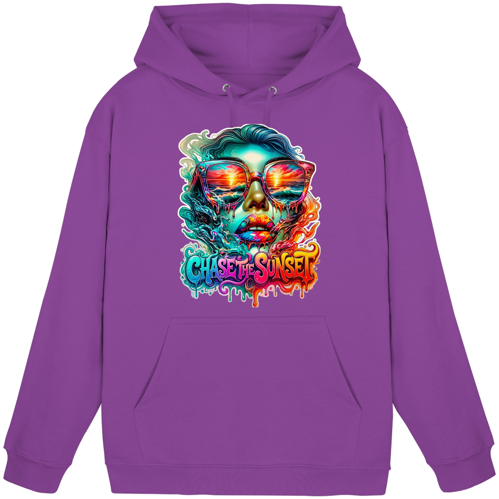 Frauen-Hoodie „Chase the Sunset“ | Lebhafter Melting Ocean Sunset Grafik-Hoodie | 10 Farben S-3XL – Basic Unisex Hoodie