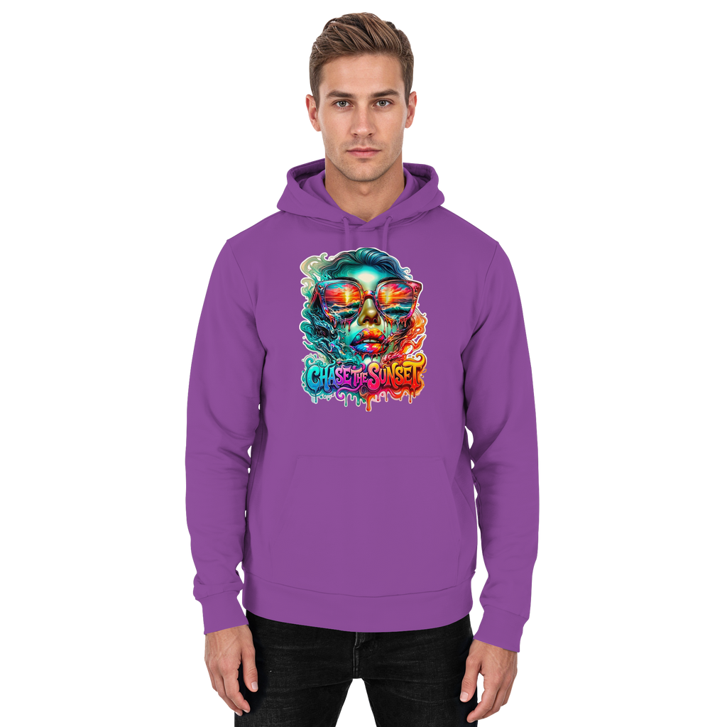 Frauen-Hoodie „Chase the Sunset“ | Lebhafter Melting Ocean Sunset Grafik-Hoodie | 10 Farben S-3XL – Basic Unisex Hoodie