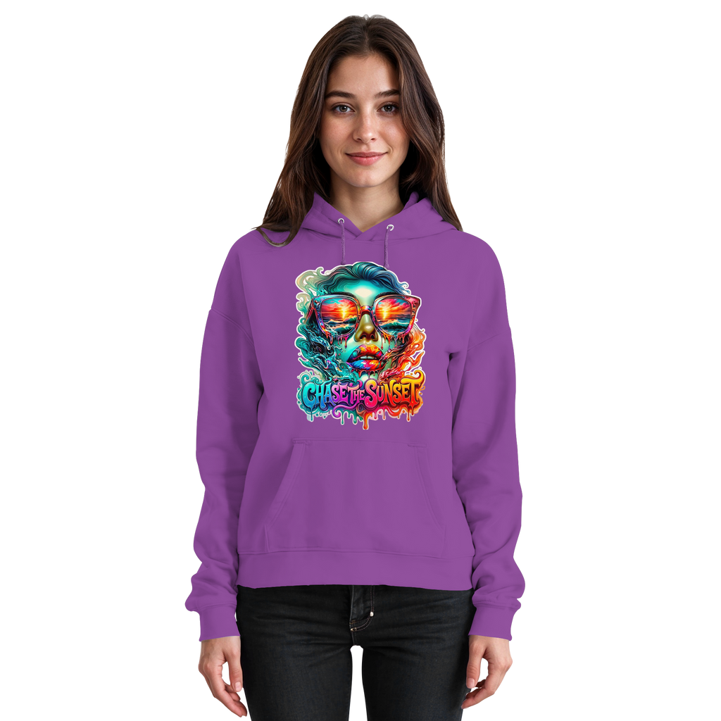 Frauen-Hoodie „Chase the Sunset“ | Lebhafter Melting Ocean Sunset Grafik-Hoodie | 10 Farben S-3XL – Basic Unisex Hoodie