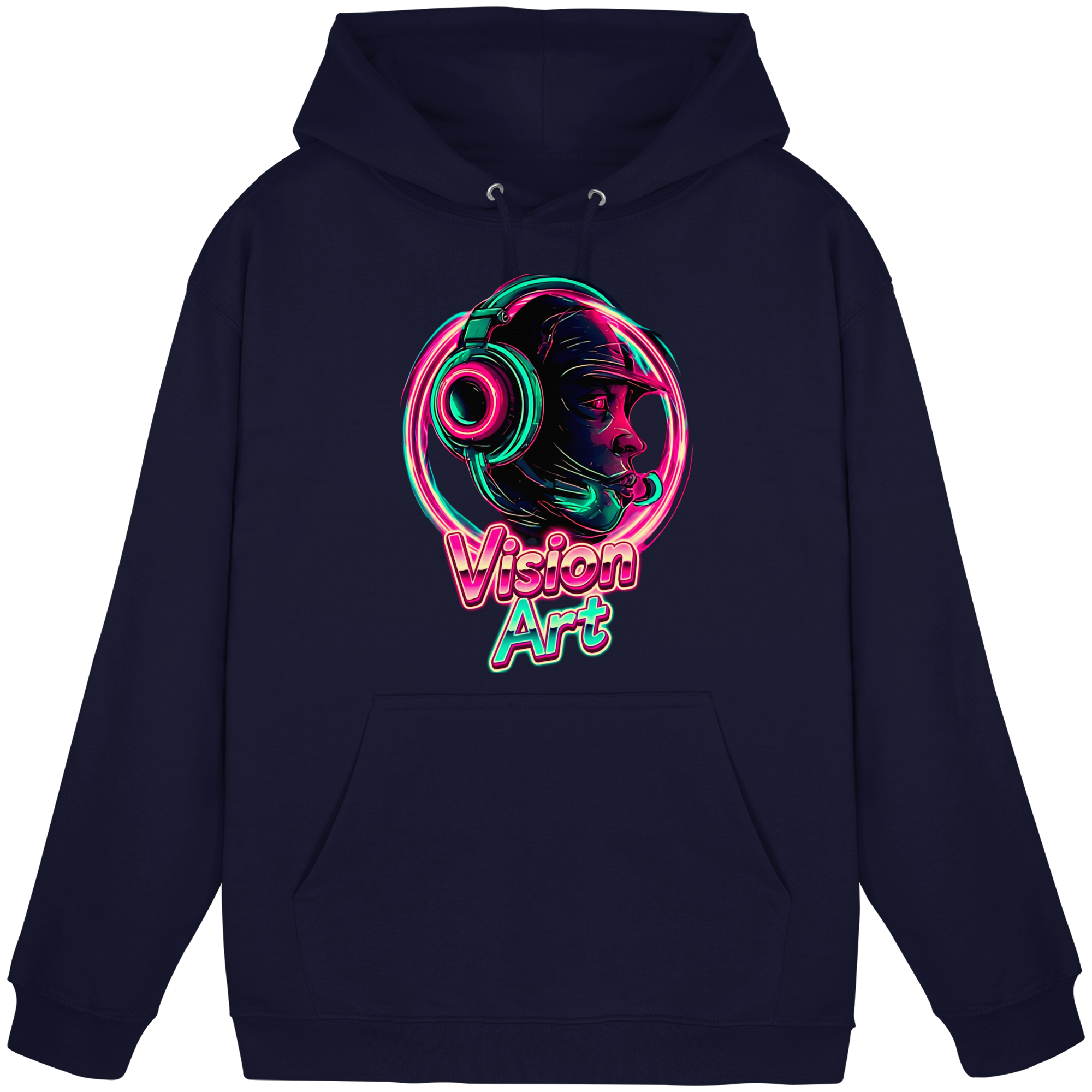 Vision Art Neon Cyberpunk Kopfhörer Hoodie – Leuchtend Pink & Cyan Streetwear | 10 Farben XS-5XL - Basic Unisex Hoodie
