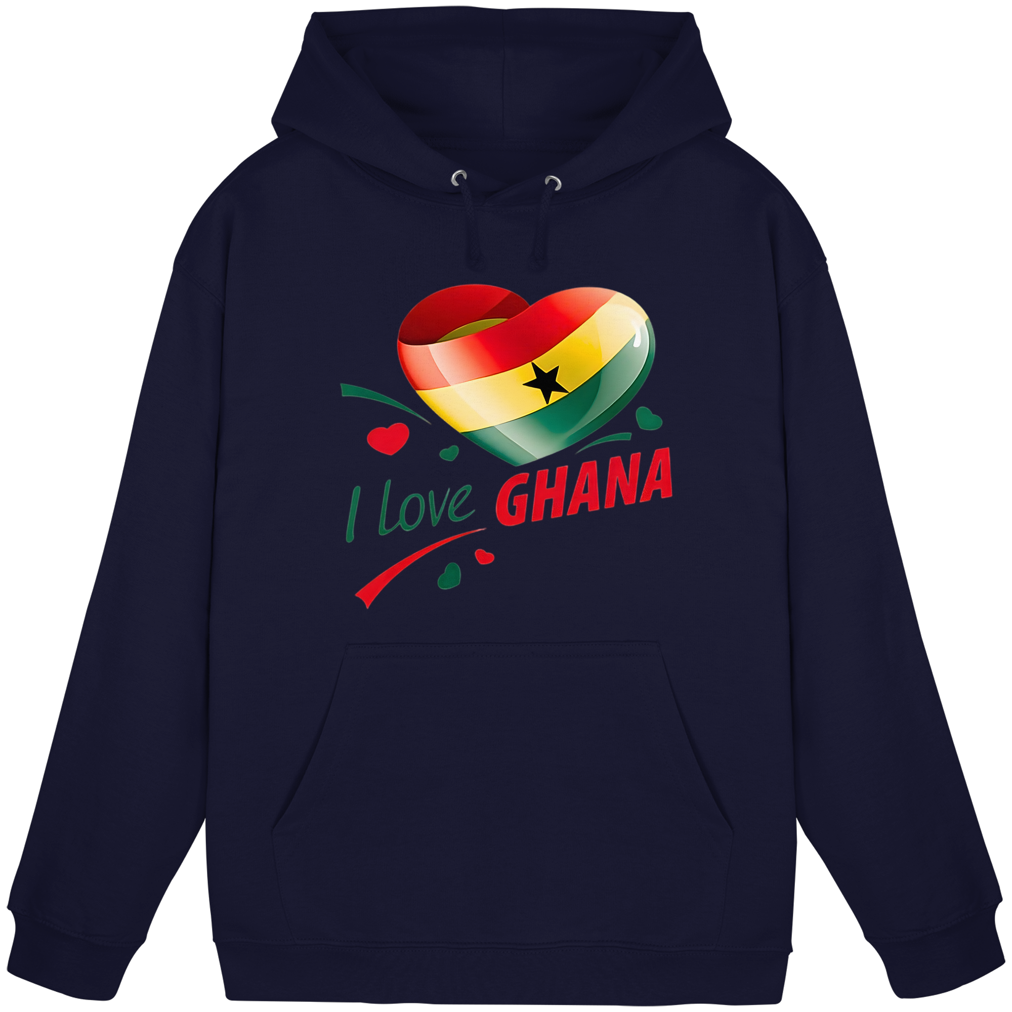 I Love Ghana Hoodie | Flaggen-Herz-Design | 9 Farben, Größen S-5XL – Basic Unisex Hoodie