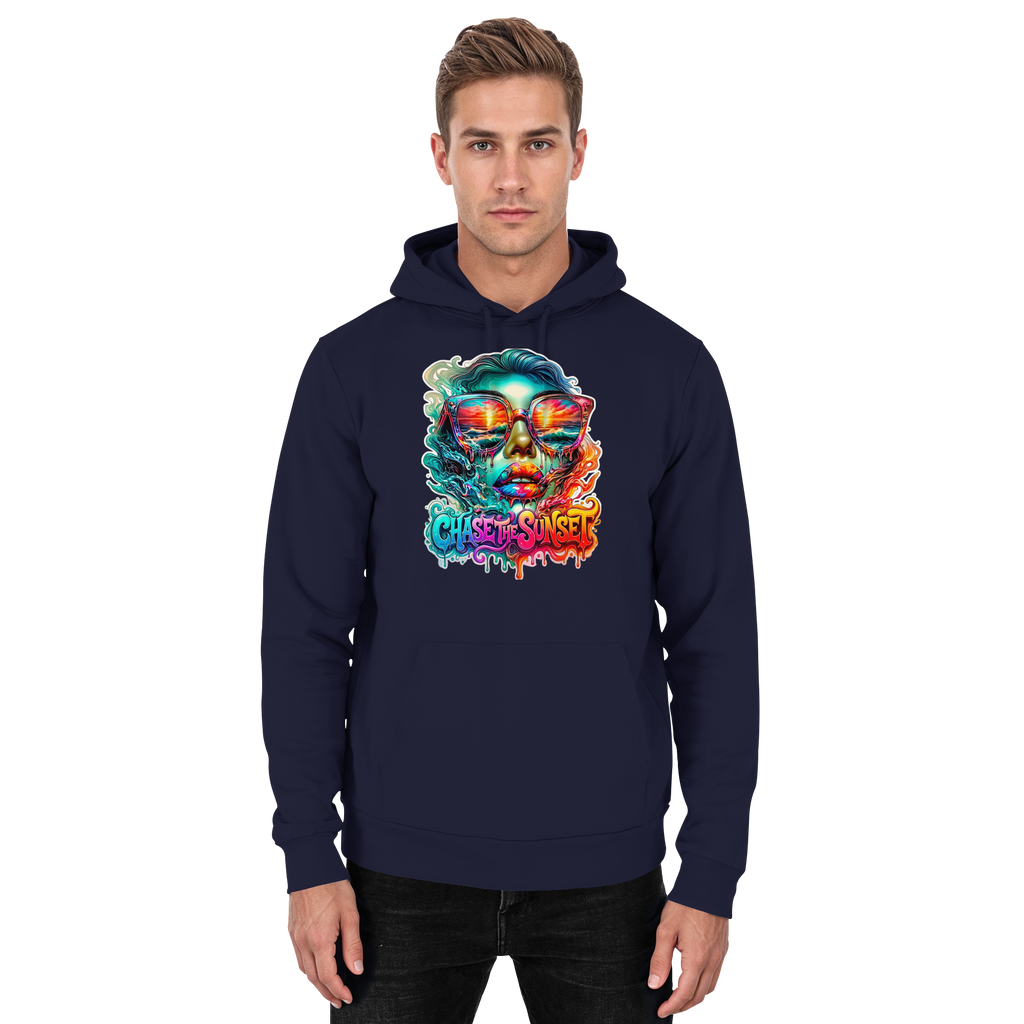 Frauen-Hoodie „Chase the Sunset“ | Lebhafter Melting Ocean Sunset Grafik-Hoodie | 10 Farben S-3XL – Basic Unisex Hoodie