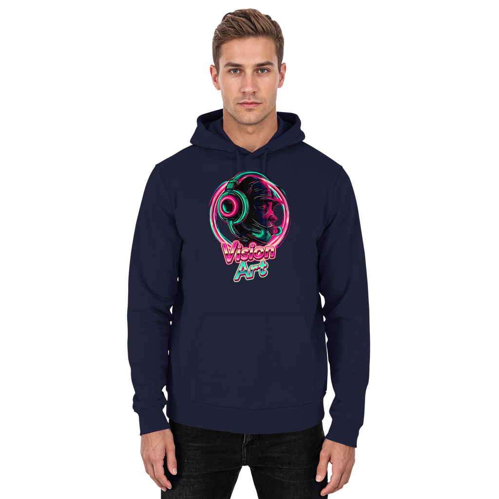 Vision Art Neon Cyberpunk Kopfhörer Hoodie – Leuchtend Pink & Cyan Streetwear | 10 Farben XS-5XL - Basic Unisex Hoodie