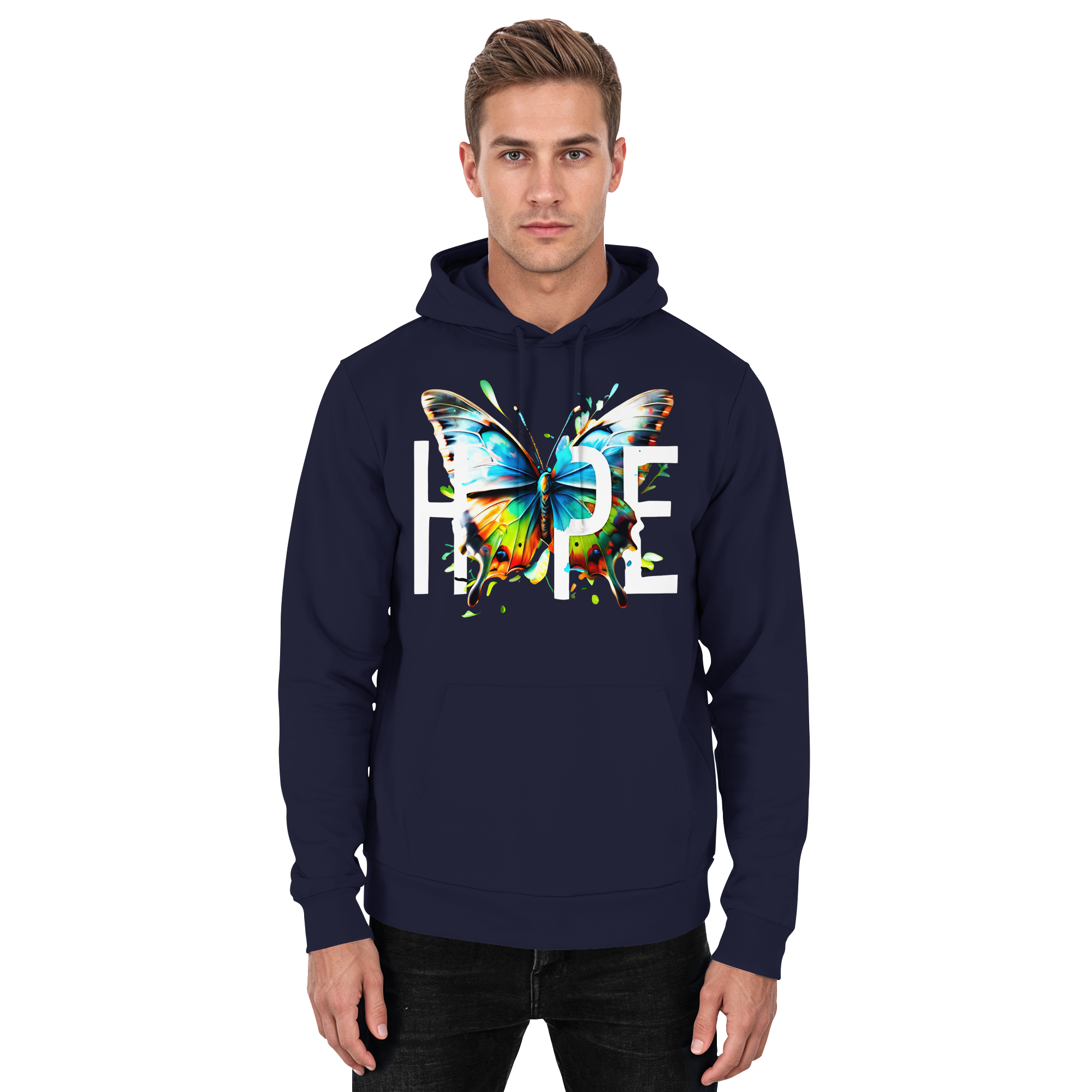 HOPE Schmetterlings-Kapuzenpullover Lebendiges Buntes Motivationsgrafik 8 Farben S-5XL - Basic Unisex Kapuzenpullover