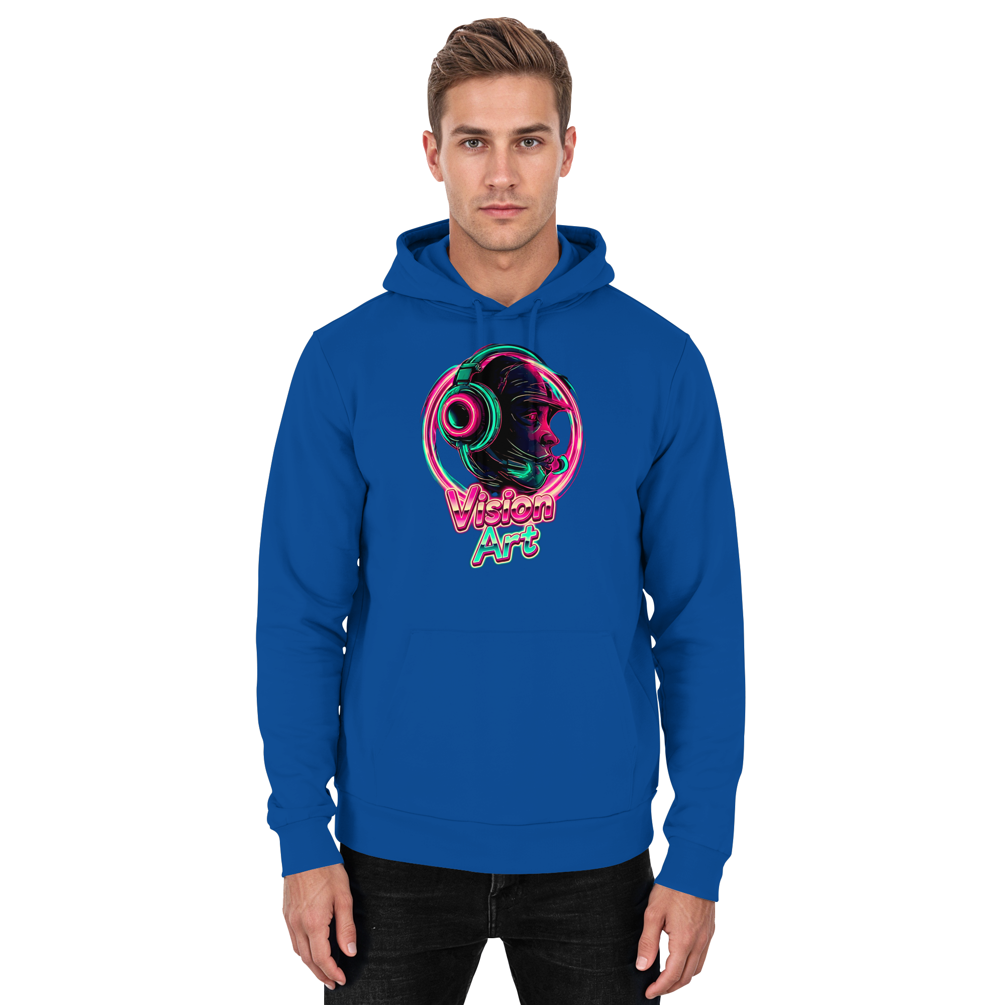 Vision Art Neon Cyberpunk Kopfhörer Hoodie – Leuchtend Pink & Cyan Streetwear | 10 Farben XS-5XL - Basic Unisex Hoodie