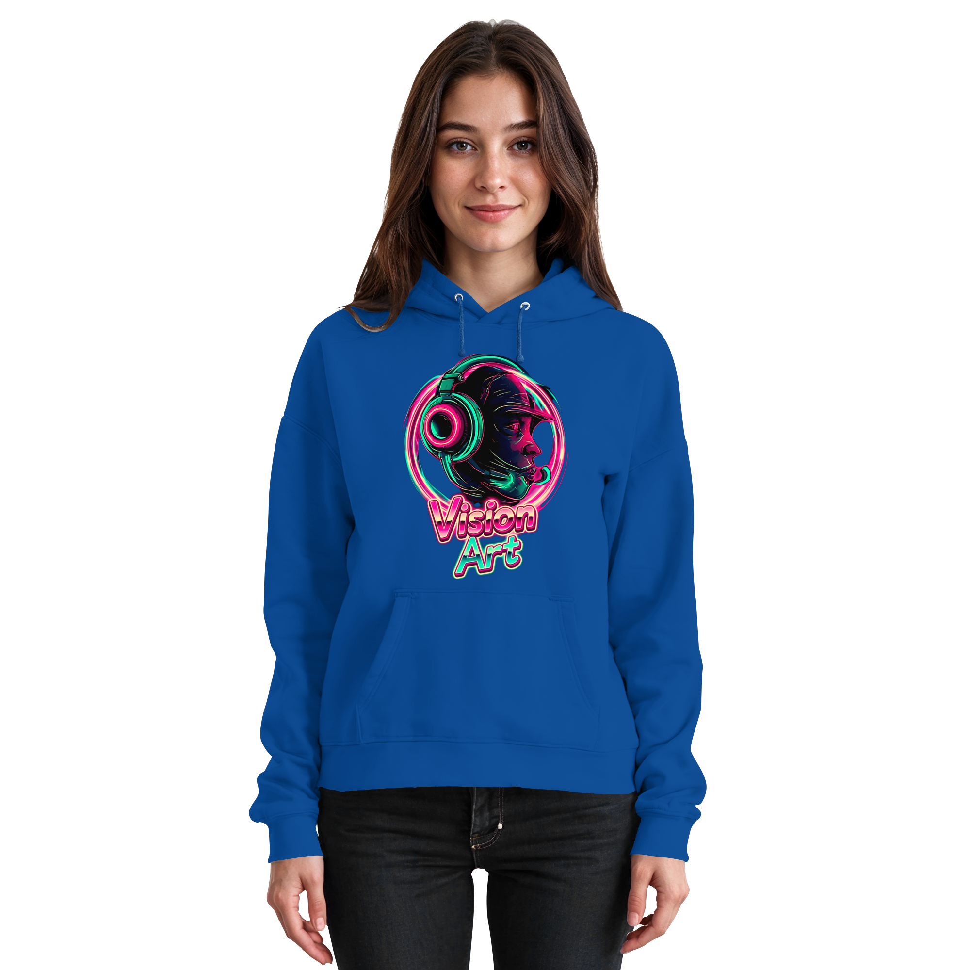Vision Art Neon Cyberpunk Kopfhörer Hoodie – Leuchtend Pink & Cyan Streetwear | 10 Farben XS-5XL - Basic Unisex Hoodie