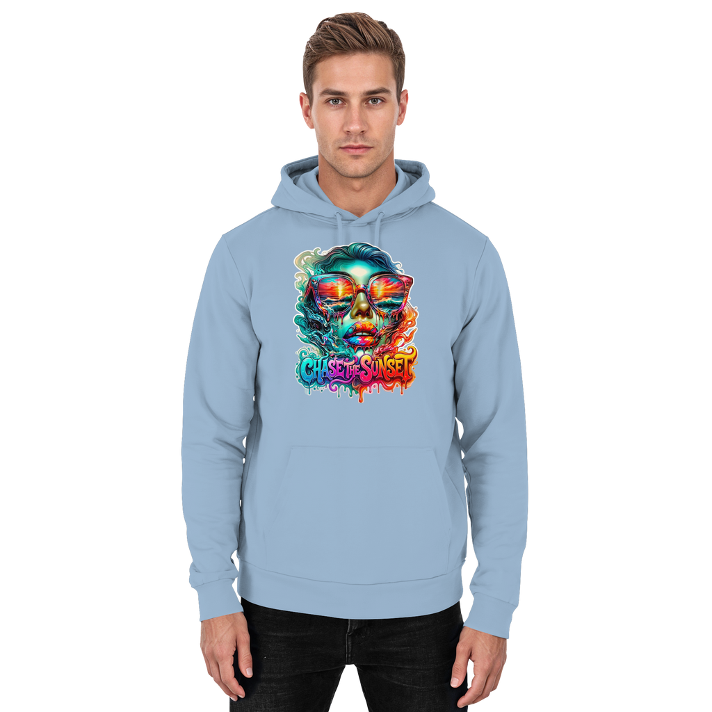 Frauen-Hoodie „Chase the Sunset“ | Lebhafter Melting Ocean Sunset Grafik-Hoodie | 10 Farben S-3XL – Basic Unisex Hoodie
