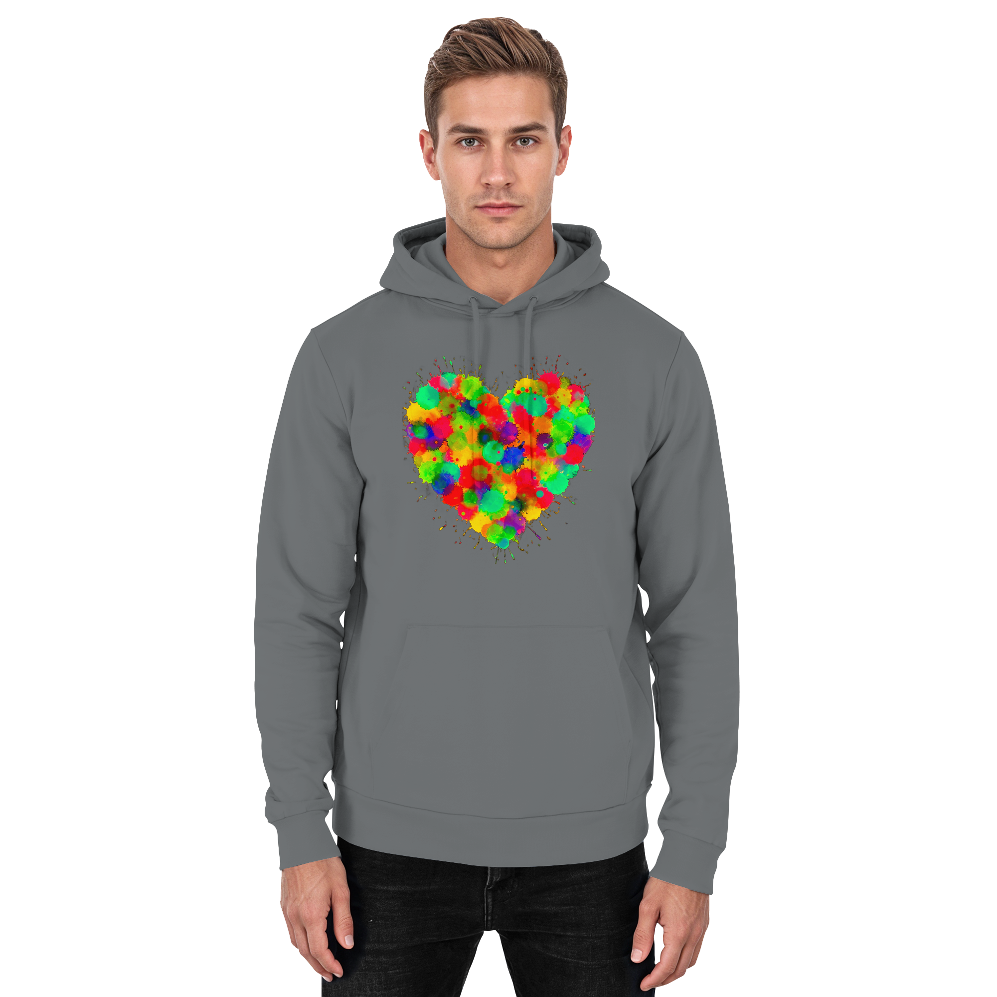 Regenbogen Paint Splatter Herz Hoodie Unisex 5 Farben S- 3XL