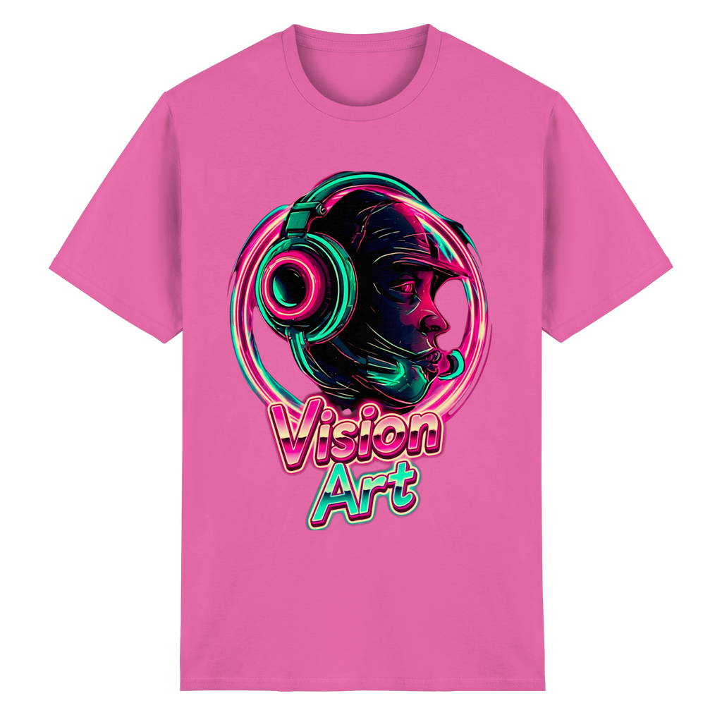 Vision Art Neon Cyberpunk Kopfhörer T-Shirt – Leuchtendes Pink & Cyan Streetwear | 10 Farben XS-5XL - Schweres Baumwoll-T-Shirt