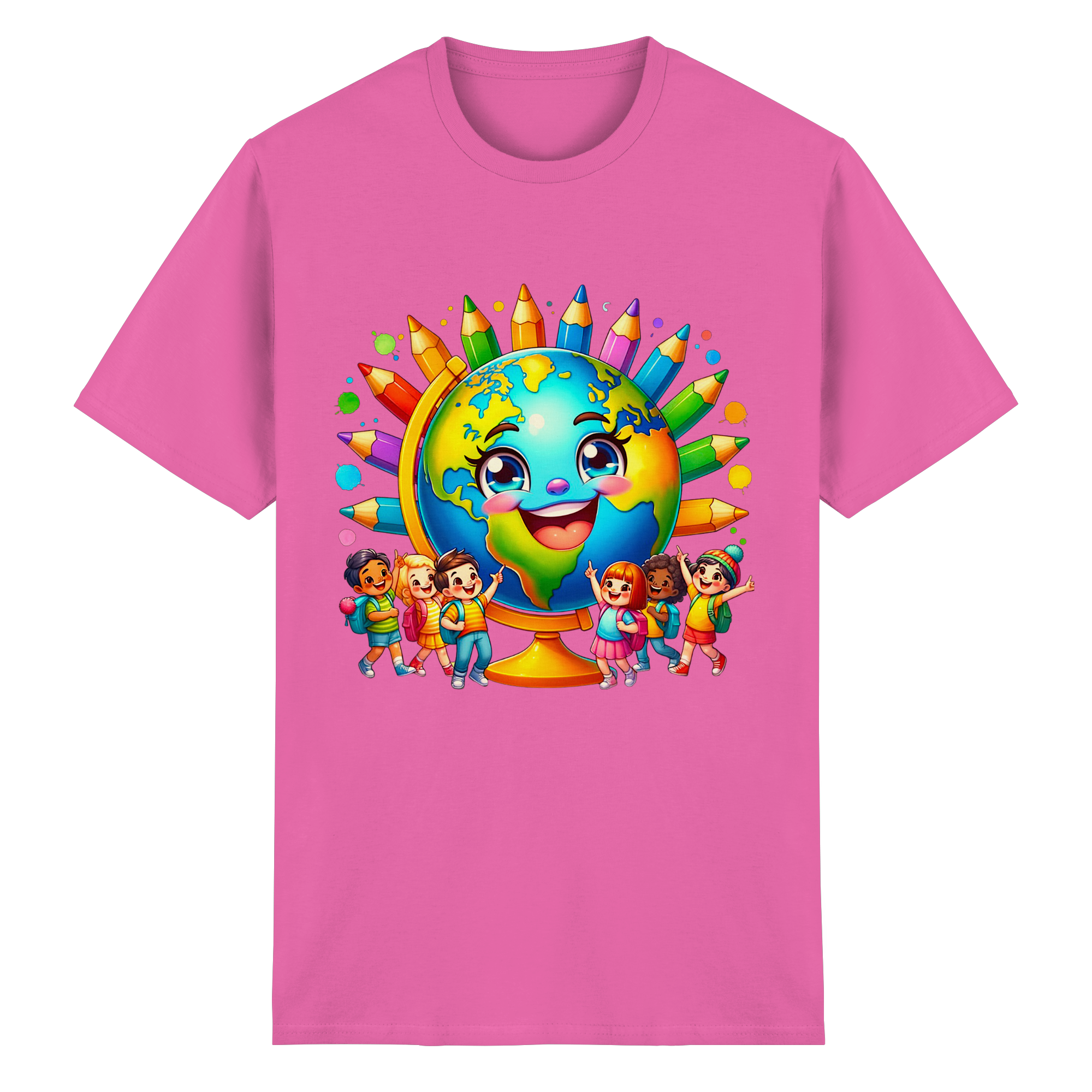 T-shirt Enfants de la Terre – Tee-shirt Graphique Planète Heureuse et Colorée pour Enfants, 11 Couleurs, Tailles S- 3XL