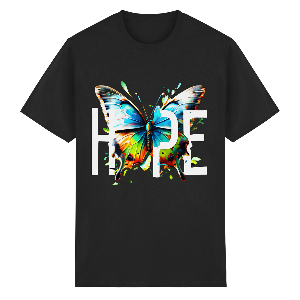 HOPE Schmetterling T-Shirt Lebendiges, farbenfrohes Motivations-Grafik-T-Shirt 10 Farben S-5XL – Schweres Baumwoll-T-Shirt