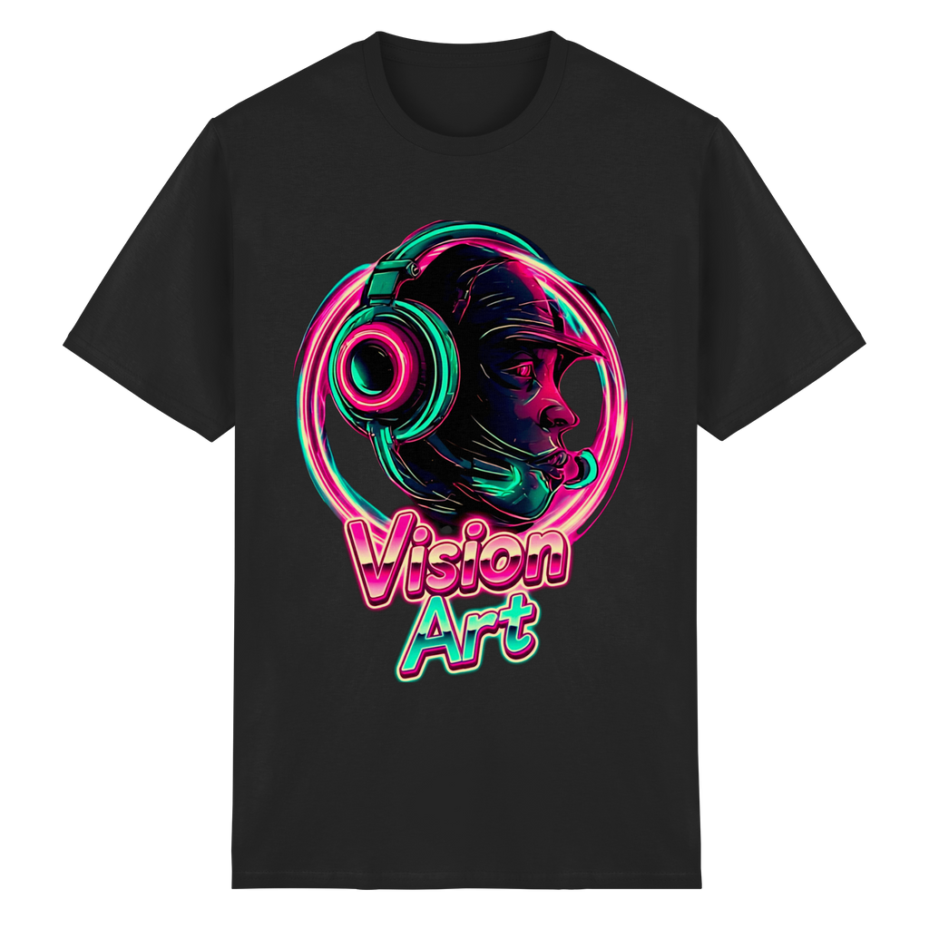 Vision Art Neon Cyberpunk Kopfhörer T-Shirt – Leuchtendes Pink & Cyan Streetwear | 10 Farben XS-5XL - Schweres Baumwoll-T-Shirt