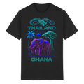 Synthwave Fusion Elefant Drache T-Shirt – Thailand Ghana Retro Grafik Neon 6 Farben S-5XL