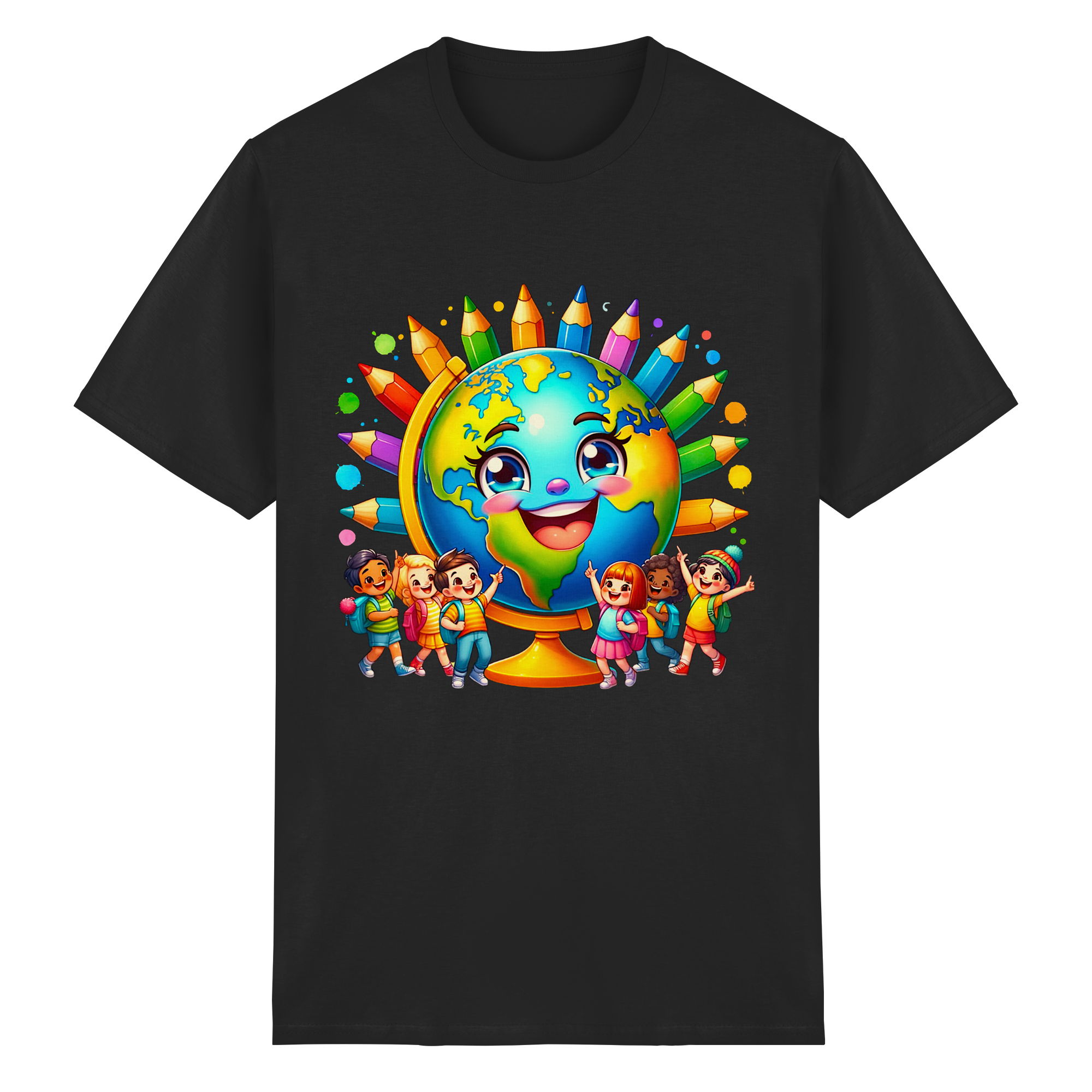 T-shirt Enfants de la Terre – Tee-shirt Graphique Planète Heureuse et Colorée pour Enfants, 11 Couleurs, Tailles S- 3XL