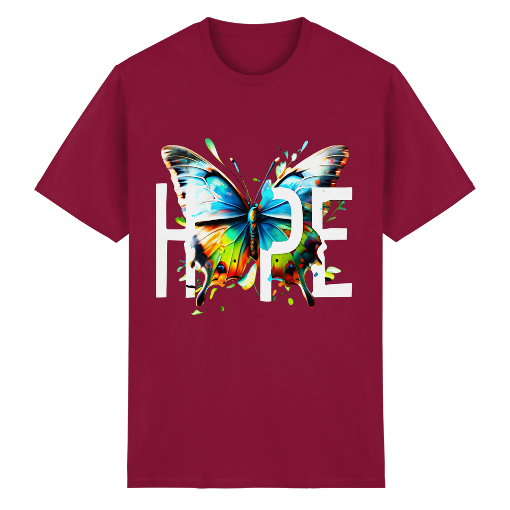 HOPE Schmetterling T-Shirt Lebendiges, farbenfrohes Motivations-Grafik-T-Shirt 10 Farben S-5XL – Schweres Baumwoll-T-Shirt